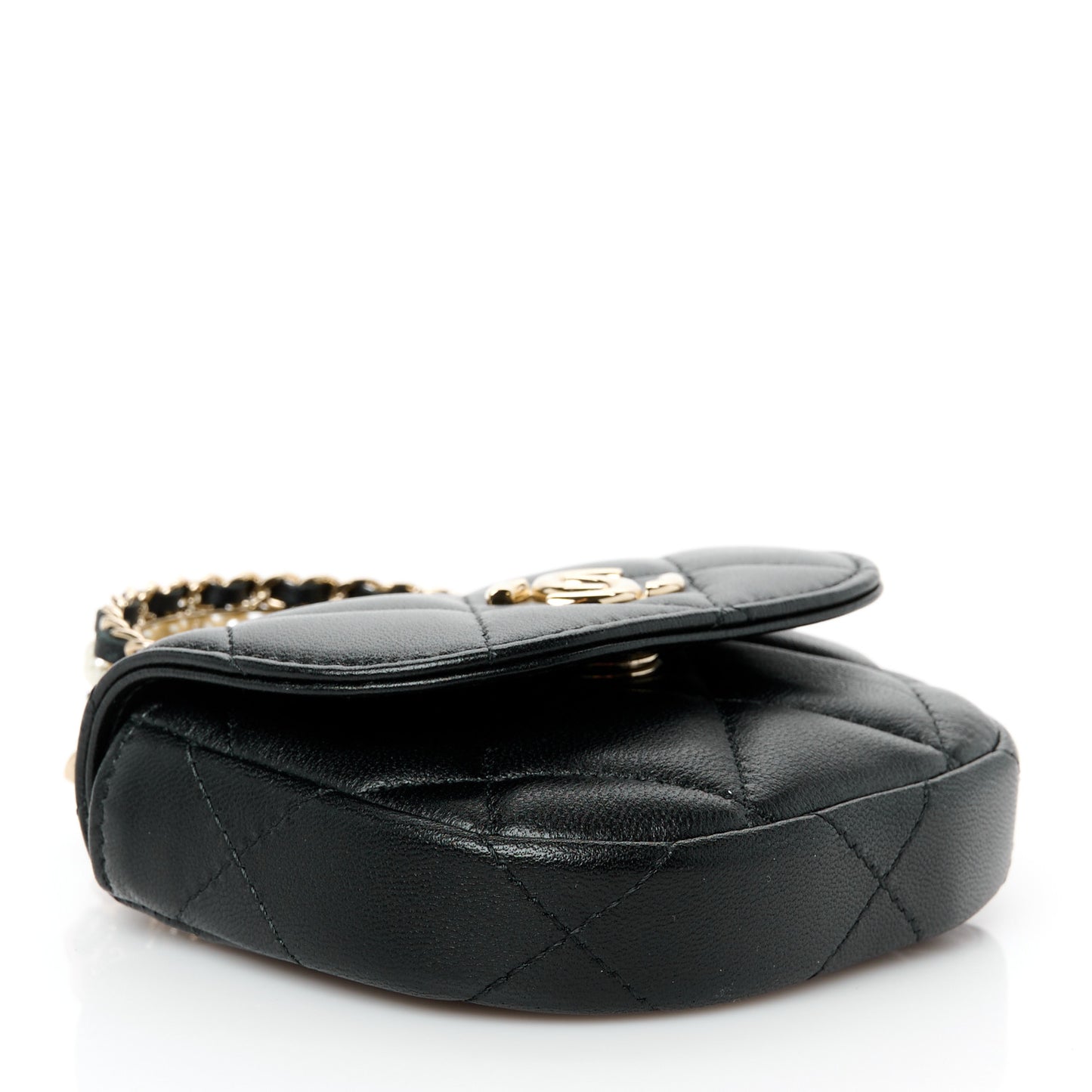Lambskin Quilted Pearl Top Handle Clutch With Chain Black