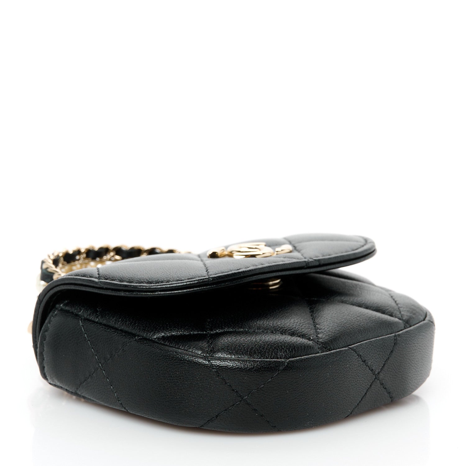 Chanel Lambskin Quilted Pearl Top Handle Clutch With Chain Black 4 of 12