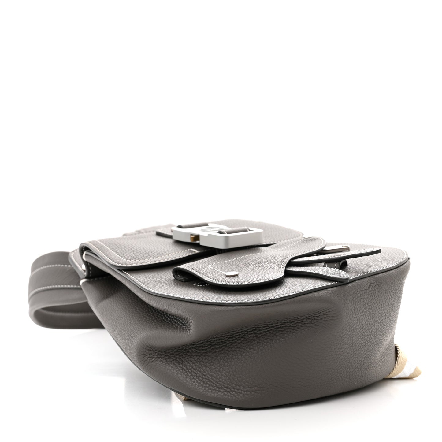Grained Calfskin Mini Saddle Backpack Grey
