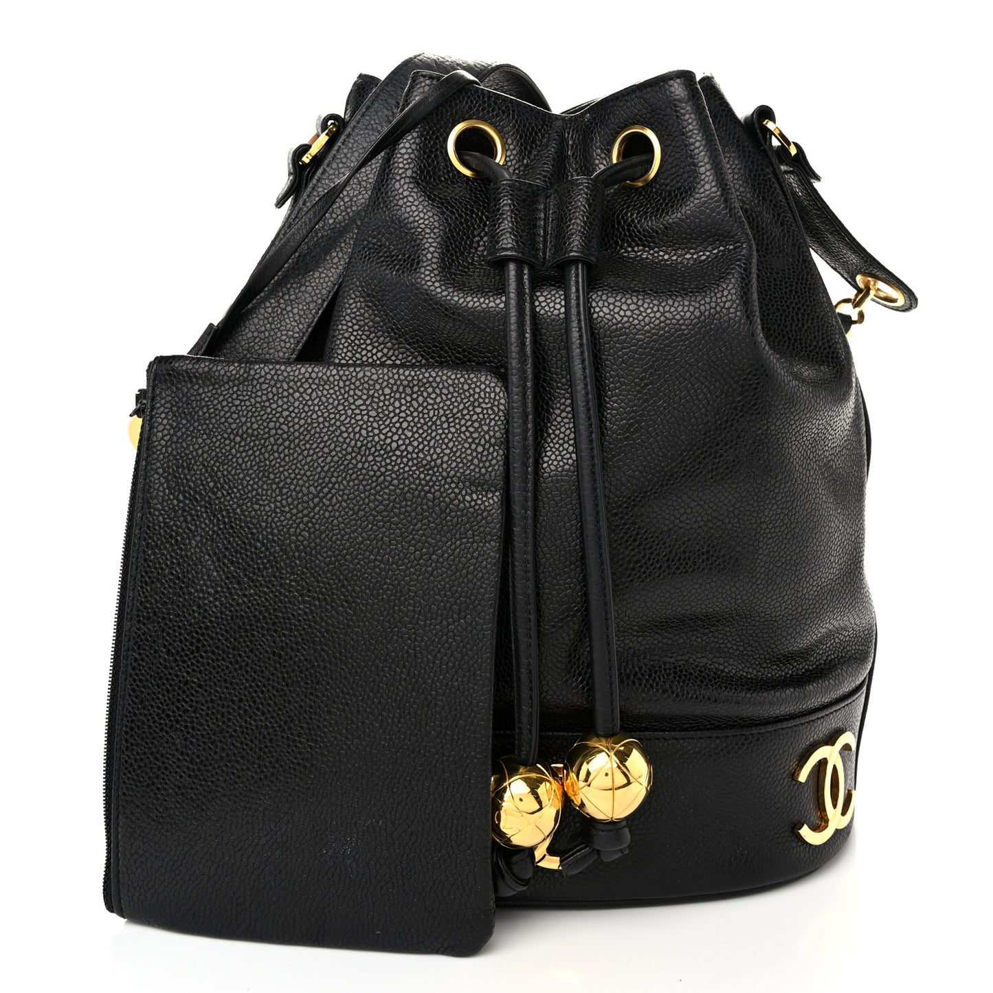 Caviar CC Drawstring Shoulder Bag Black