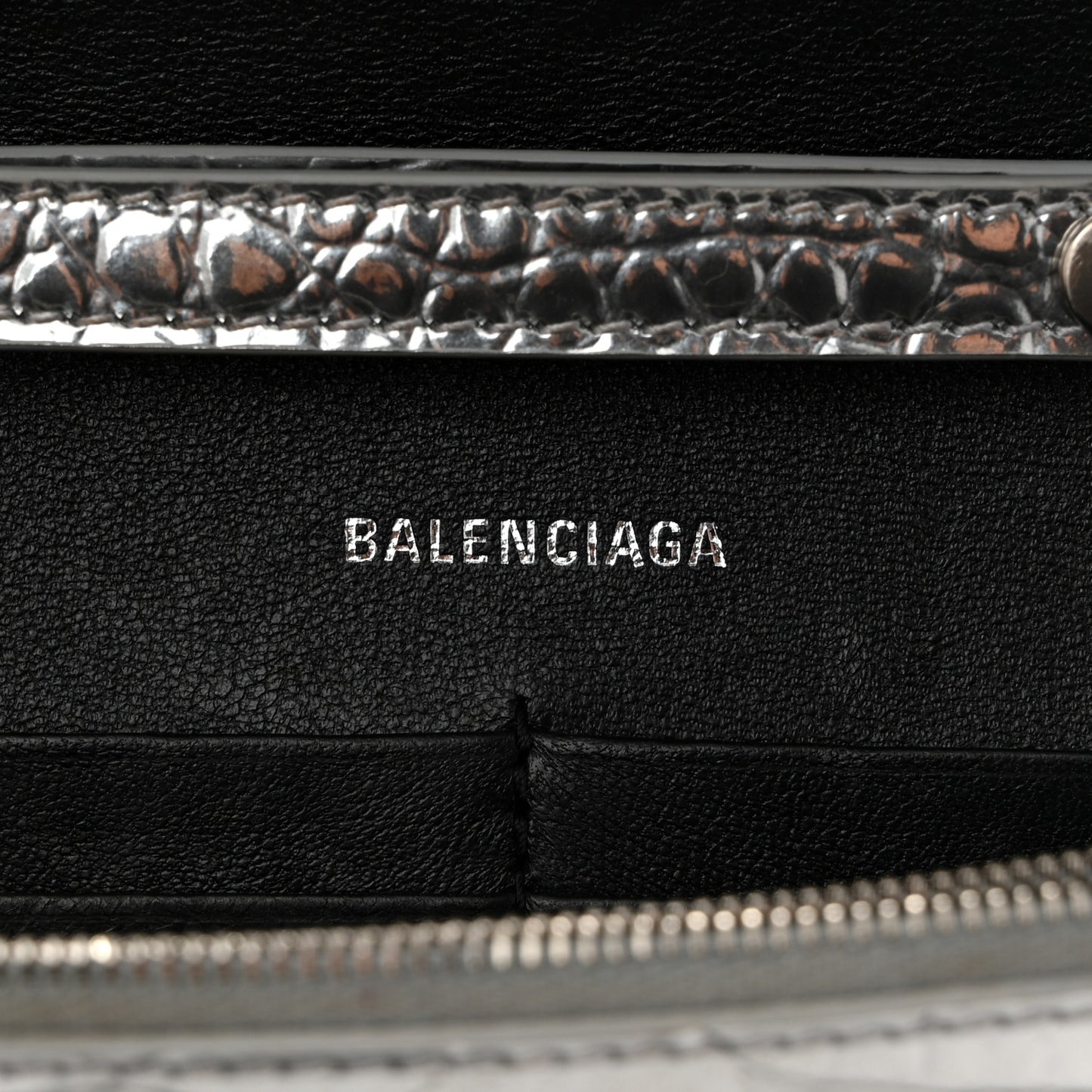 Metallic Calfskin Crocodile Embossed Hourglass Chain Bag Silver