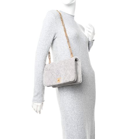 Shearling Lambskin Quilted On And On Medium Chain Flap Grey