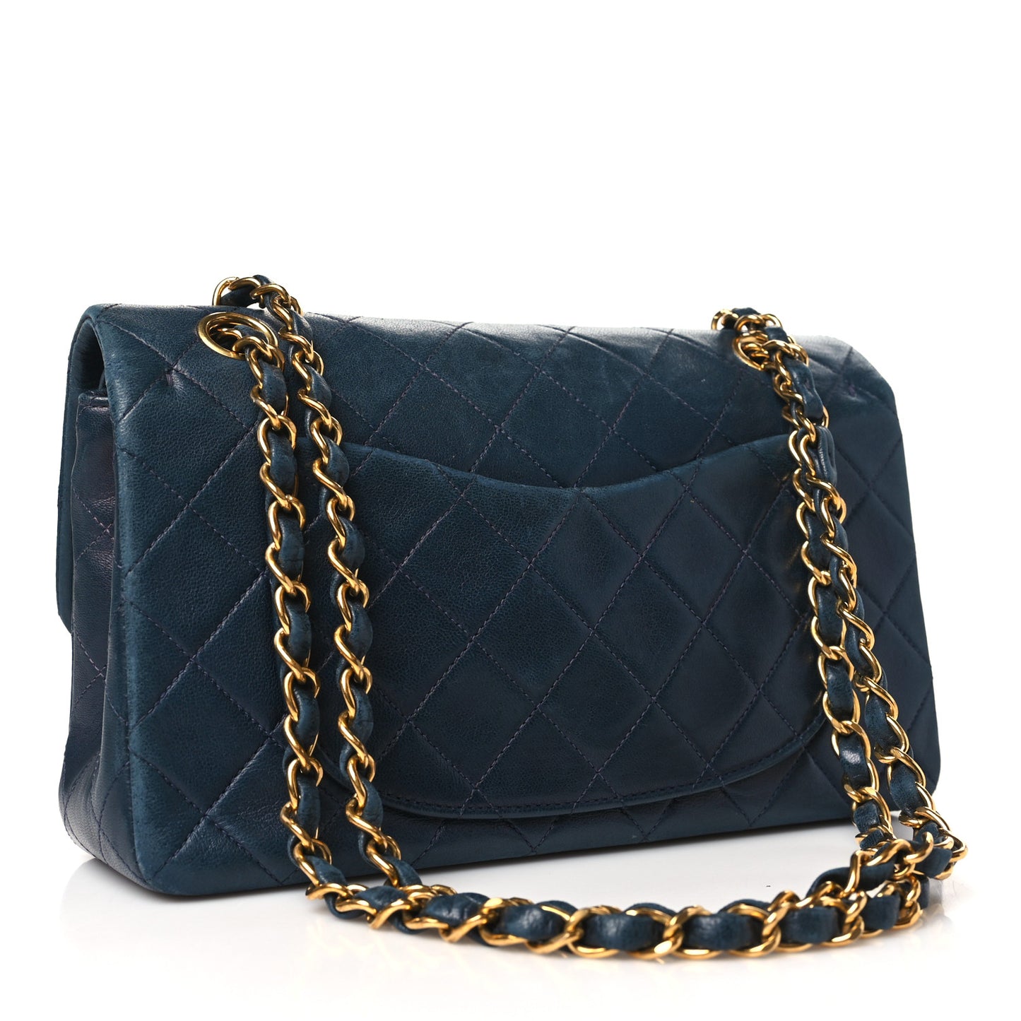 Lambskin Quilted Medium Double Flap Navy