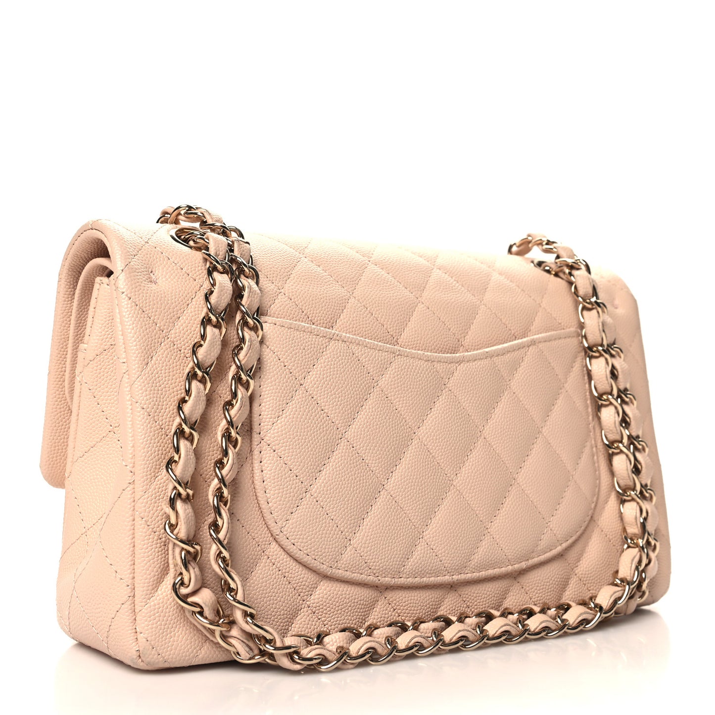 Caviar Quilted Medium Double Flap Light Beige