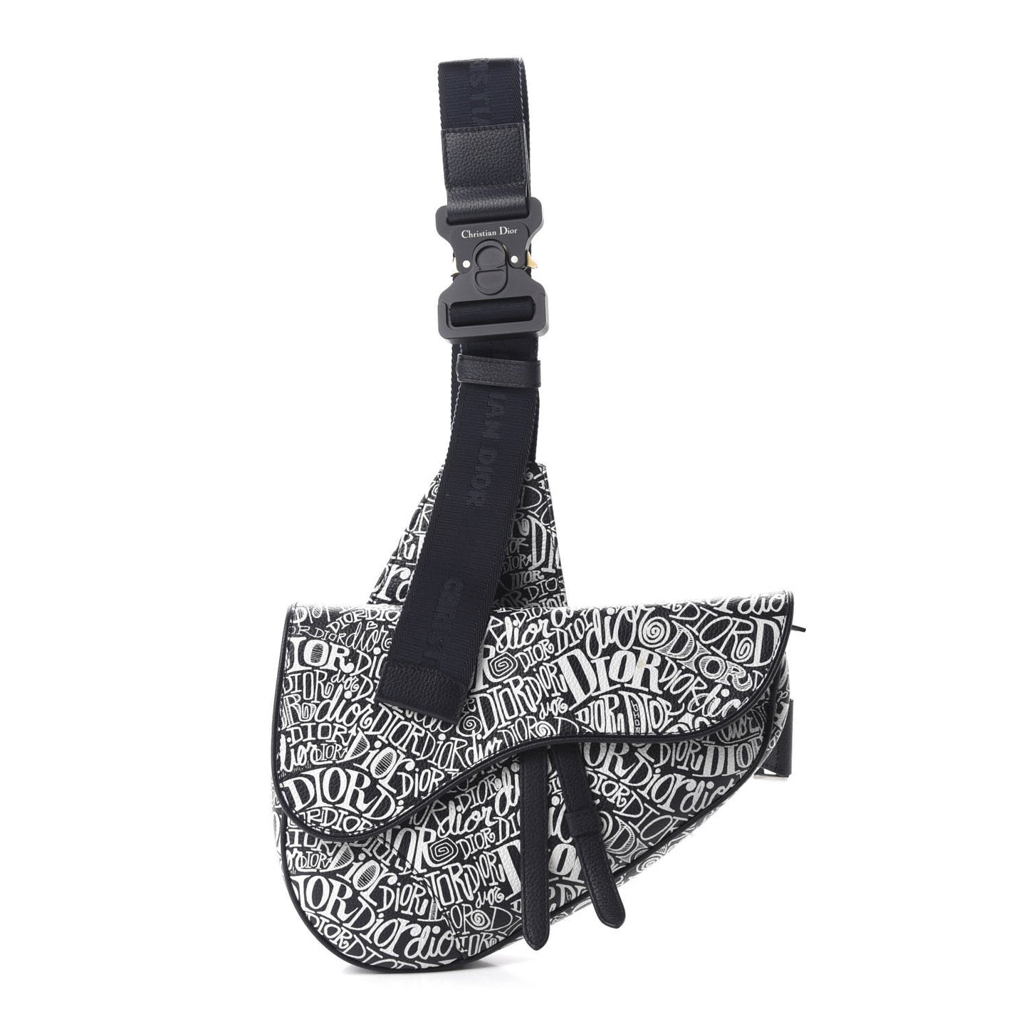 X SHAWN STUSSY Grained Calfskin Printed Mens Saddle Bag Navy Blue