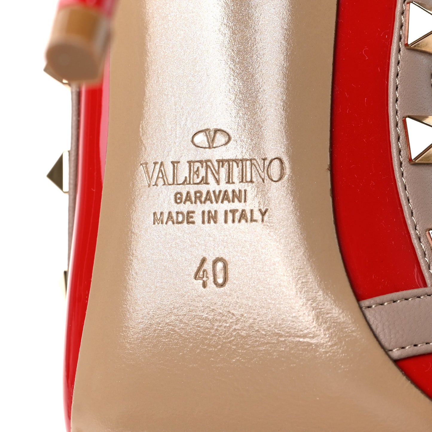 Patent Nappa Rockstud Ankle Strap 100mm Pumps 40 Rosso Valentino Poudre