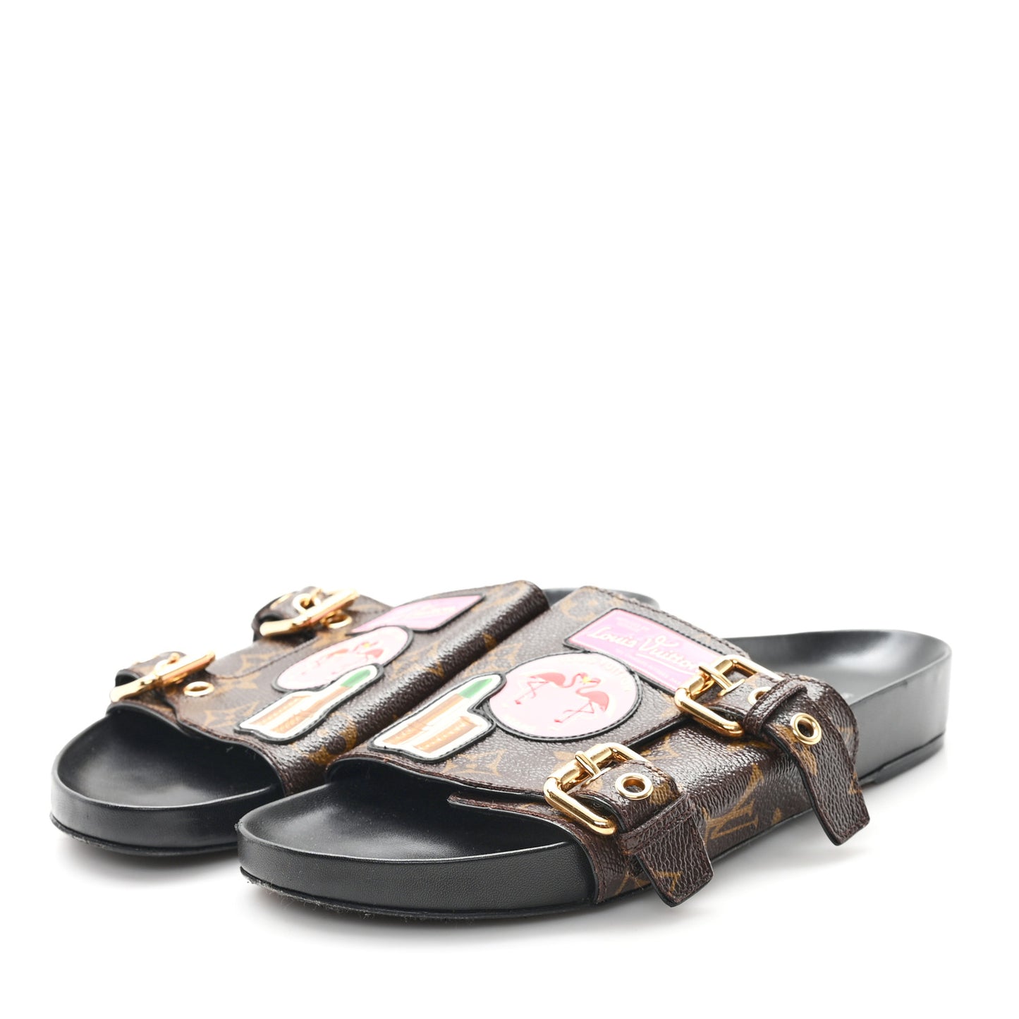 Monogram Patch Work World Tour Bom Dia Flat Mule 37 Black