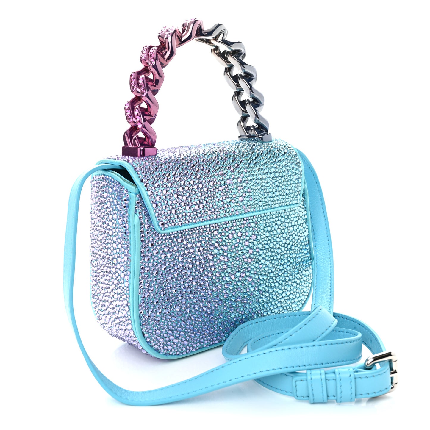 Satin Crystal Studded Mini La Medusa Bag Blue