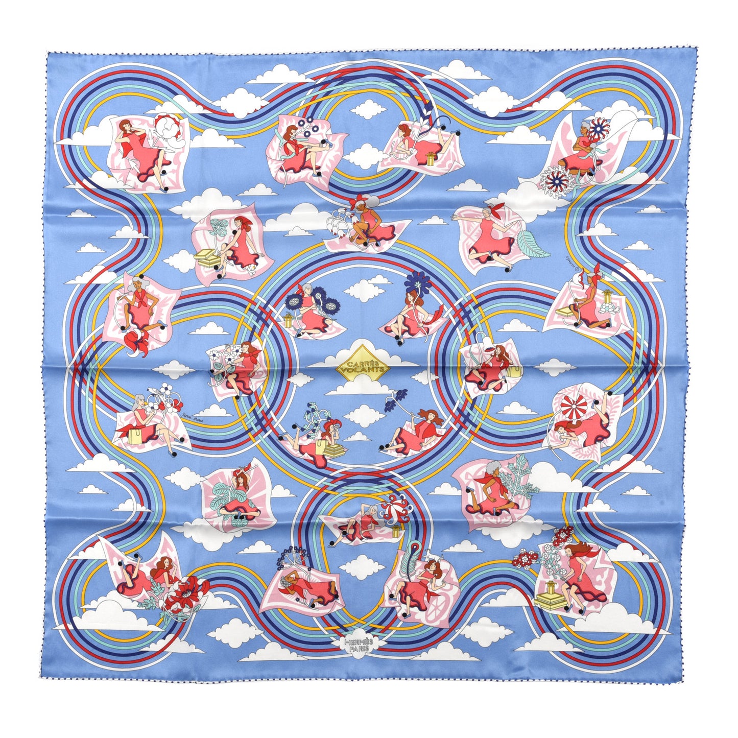 Silk Carres Volants Scarf 70 Bleu Myosotis White