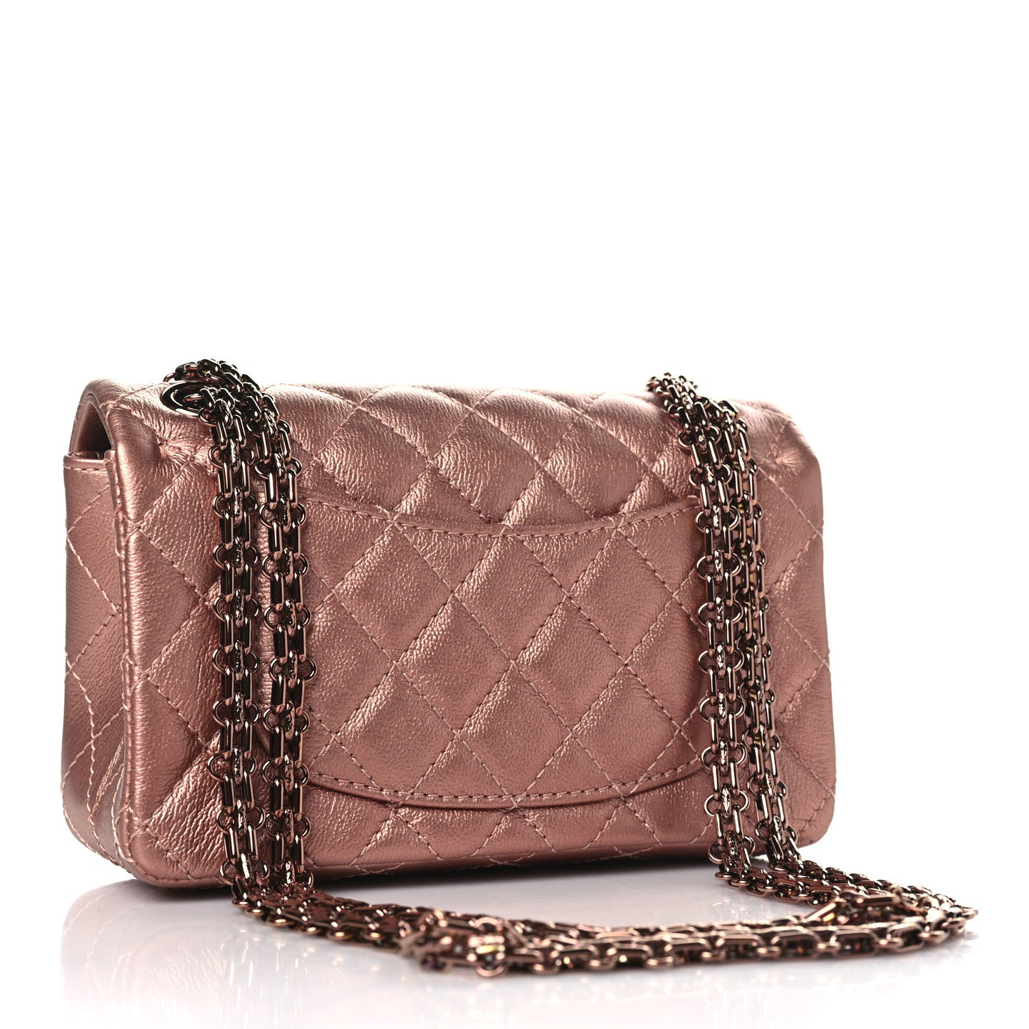 Metallic Grained Calfskin Quilted 2.55 Reissue Mini Flap Copper Pink
