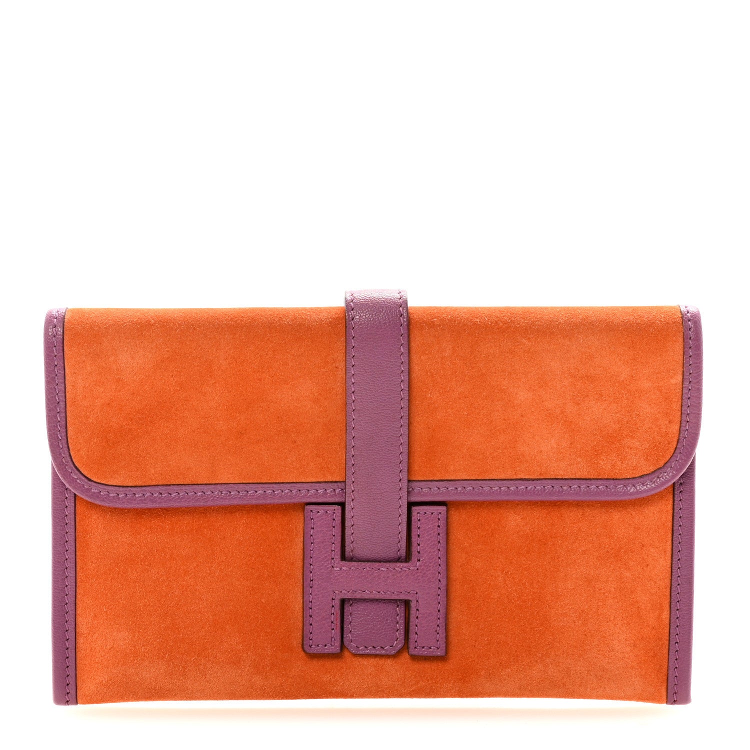 Hermes Veau Doblis Suede Chevre Mysore Mini 20 Jige Clutch Orange