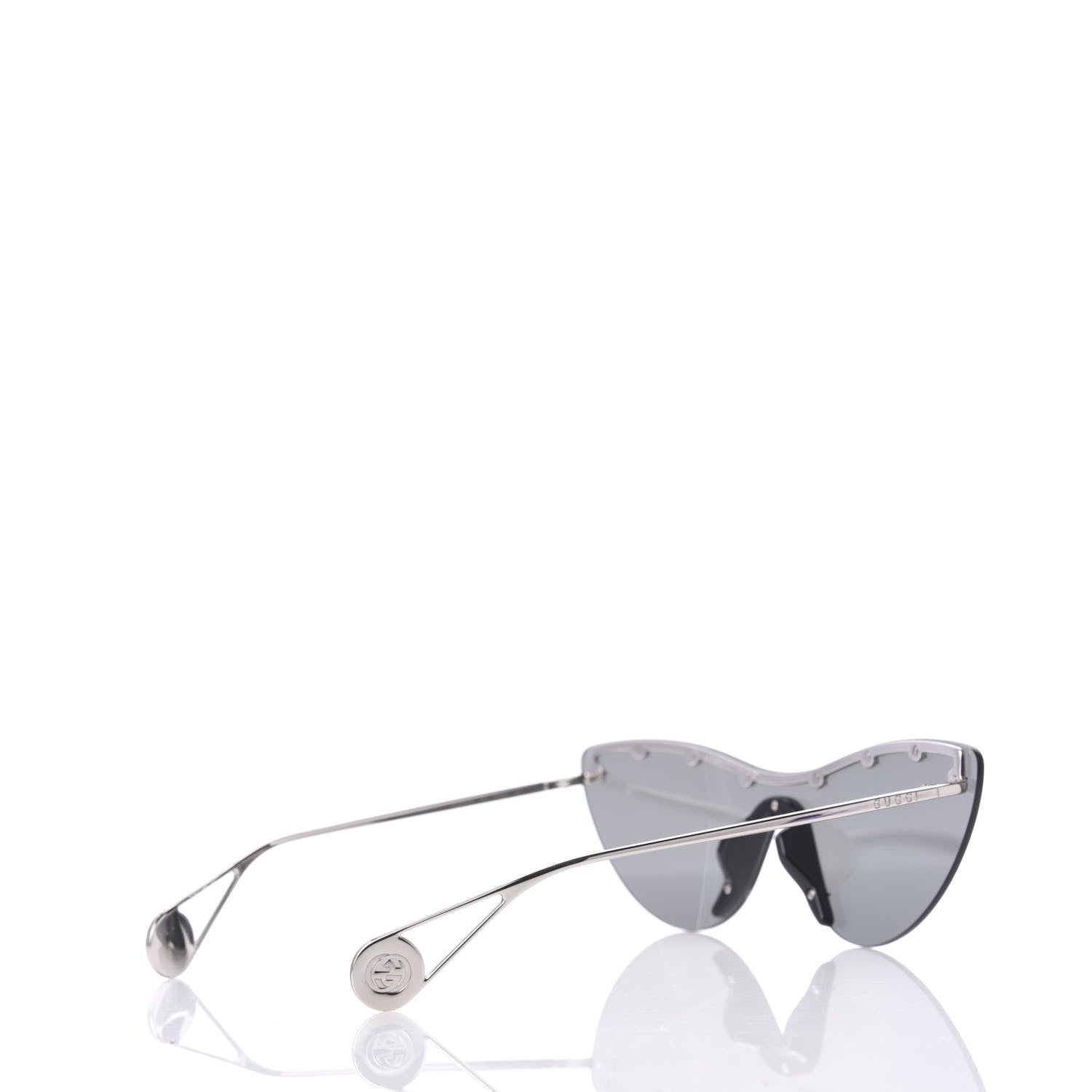 Gucci Metal Rimless Star Studded 90mm Cat Eye GG0666S Sunglasses Mirror Silver 4 of 8