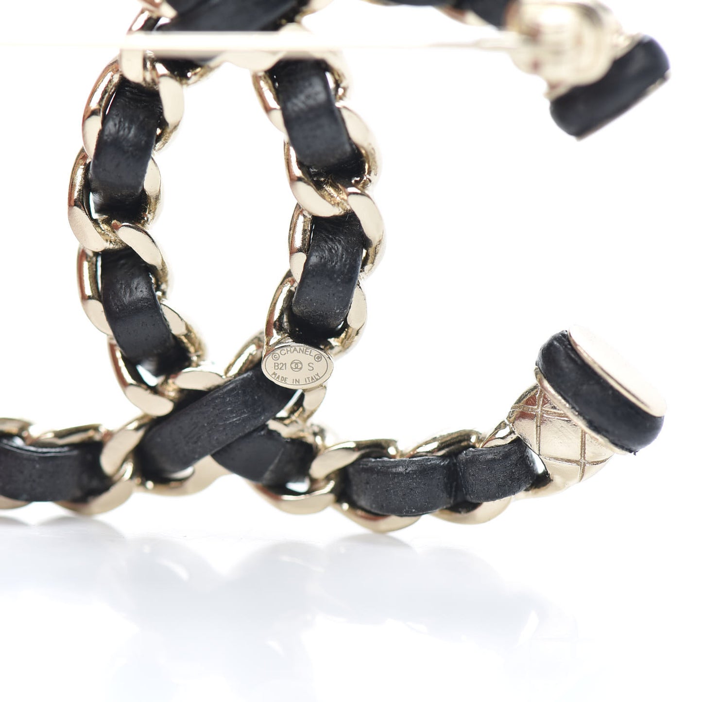 Lambskin Chain CC Brooch Black Gold