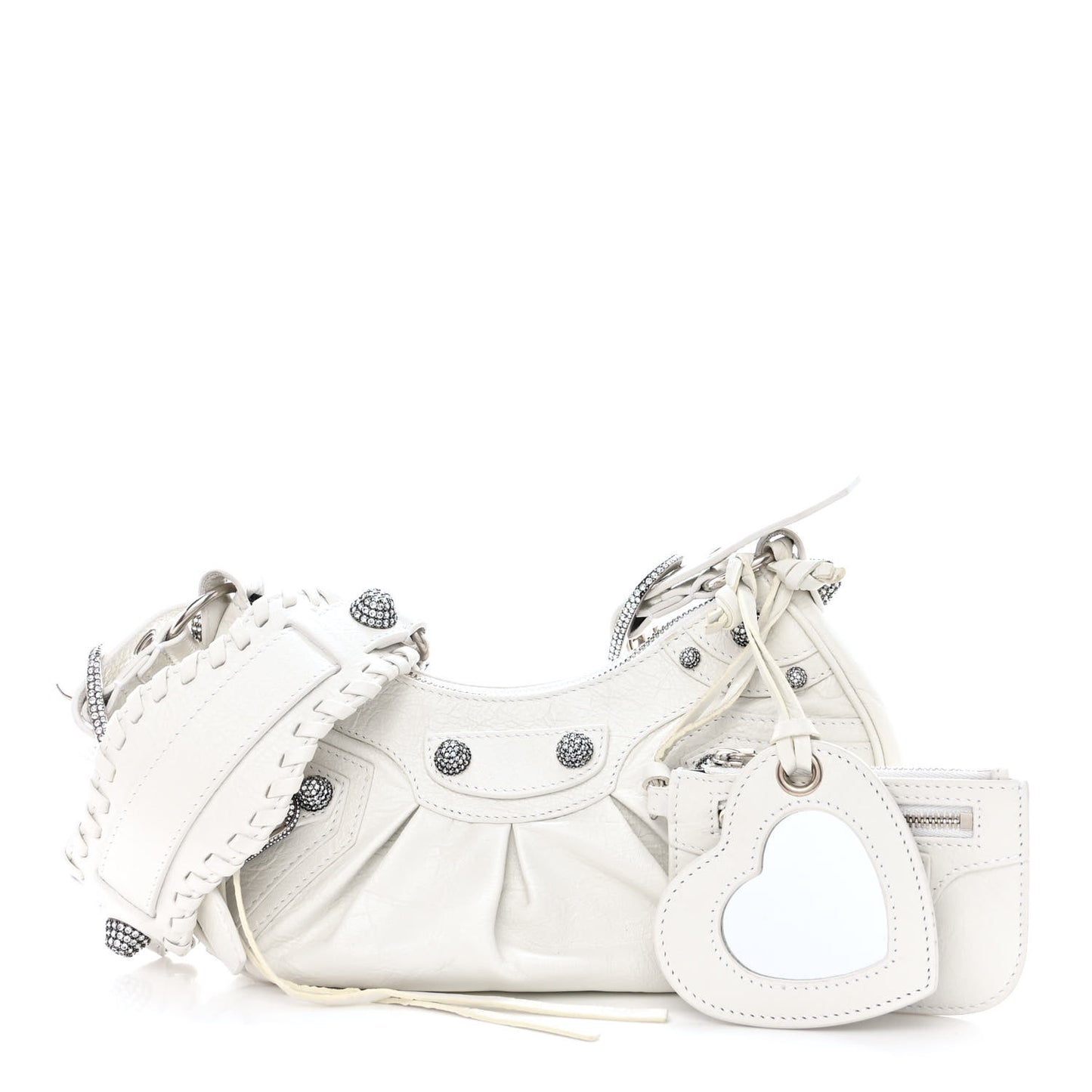 Agneau Arena Crystal Le Cagole Shoulder Bag XS Optic White