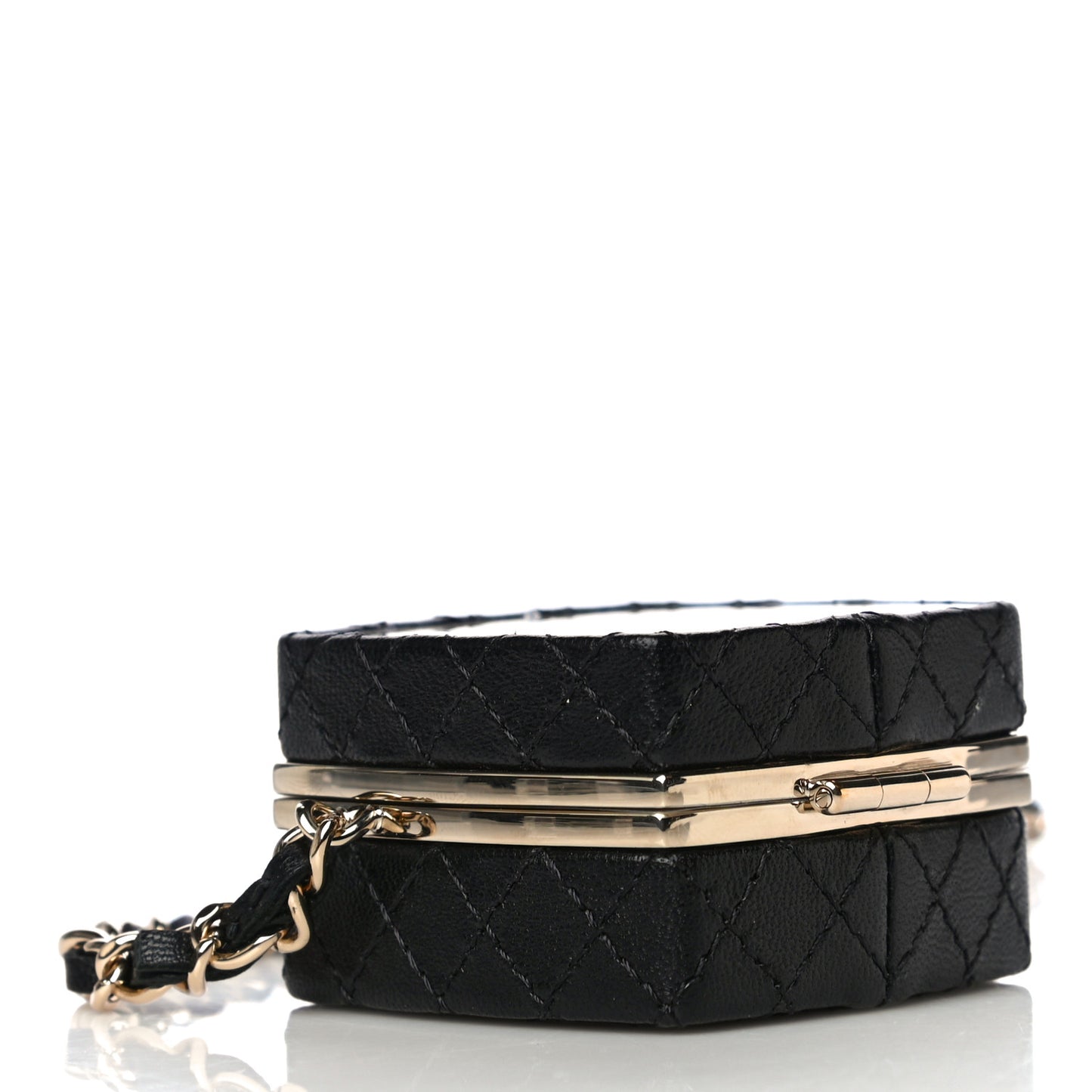 Lambskin Quilted Small Beauty Box Clutch With Chain Black