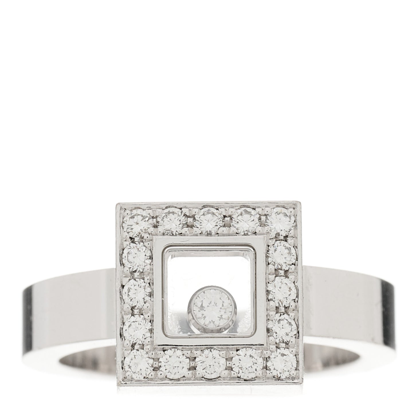 18K White Gold Diamond Happy Diamond Square Pave Ring 53 6.25
