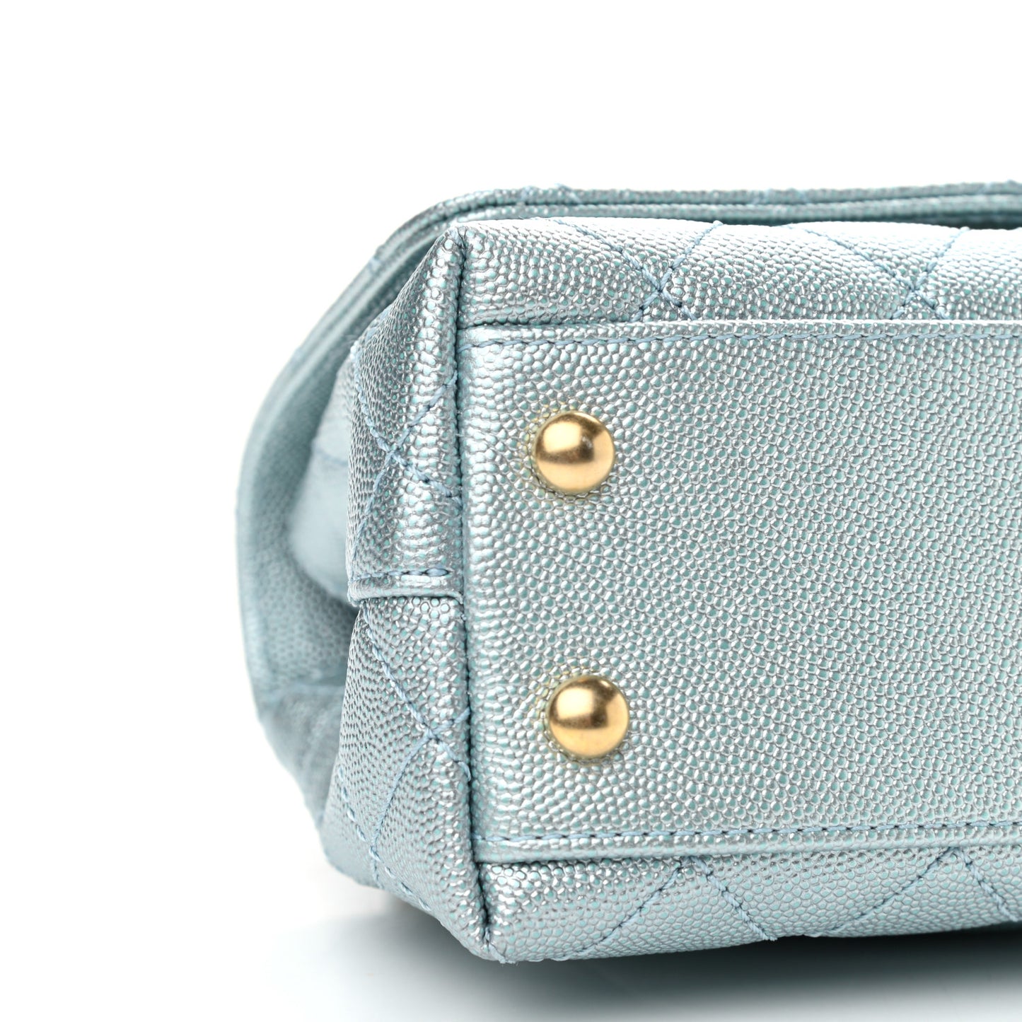 Metallic Caviar Quilted Extra Mini Coco Handle Flap Light Blue