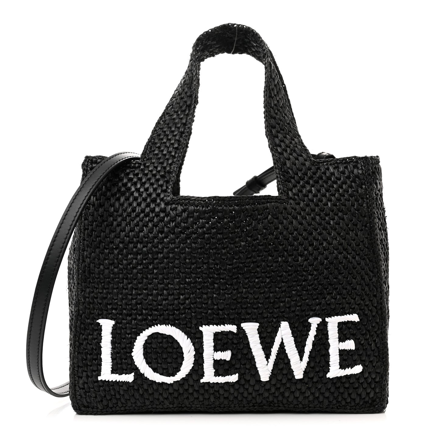 Raffia Small Paula's Ibiza Logo Tote Black White
