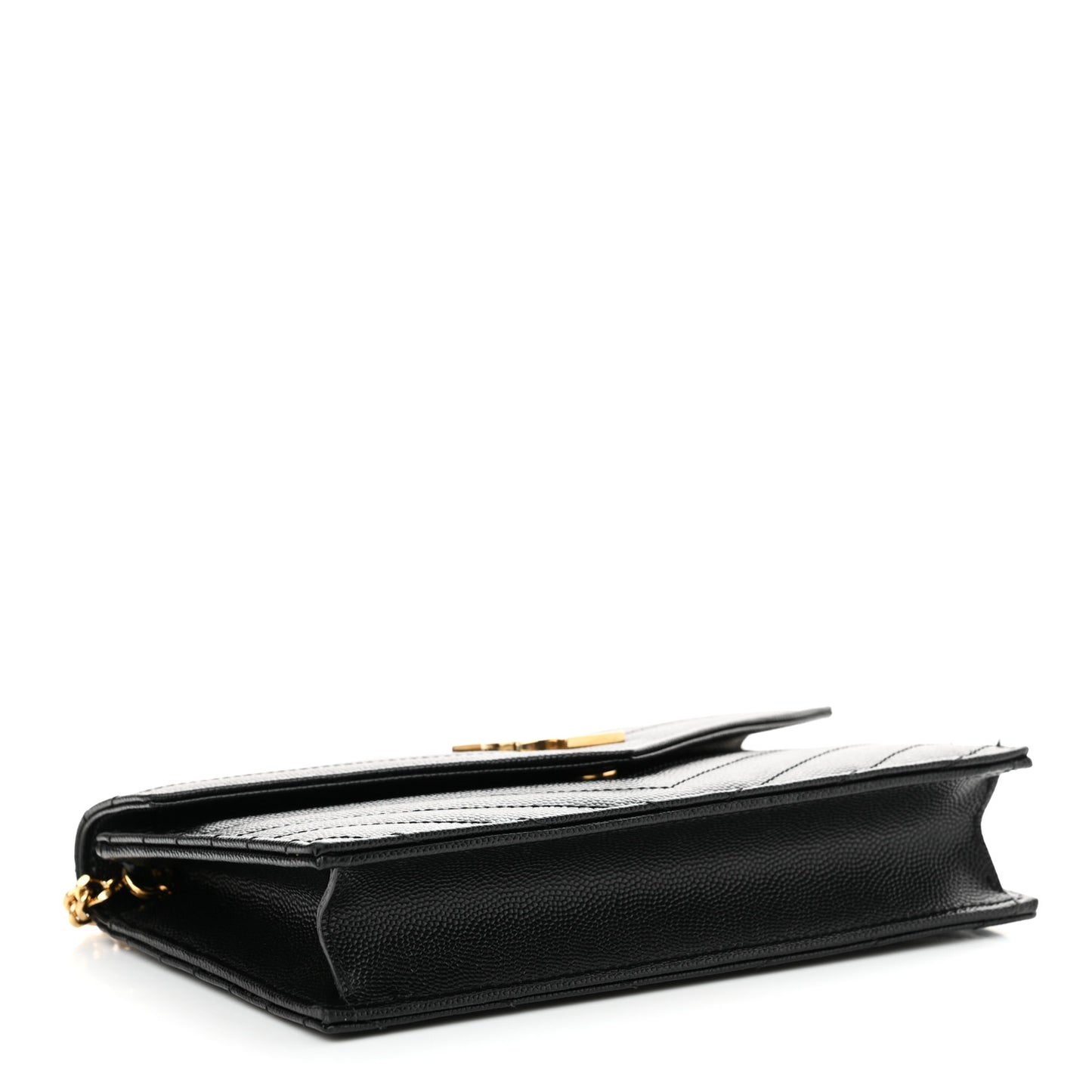 Grain De Poudre Matelasse Chevron Monogram Envelope Chain Wallet Black