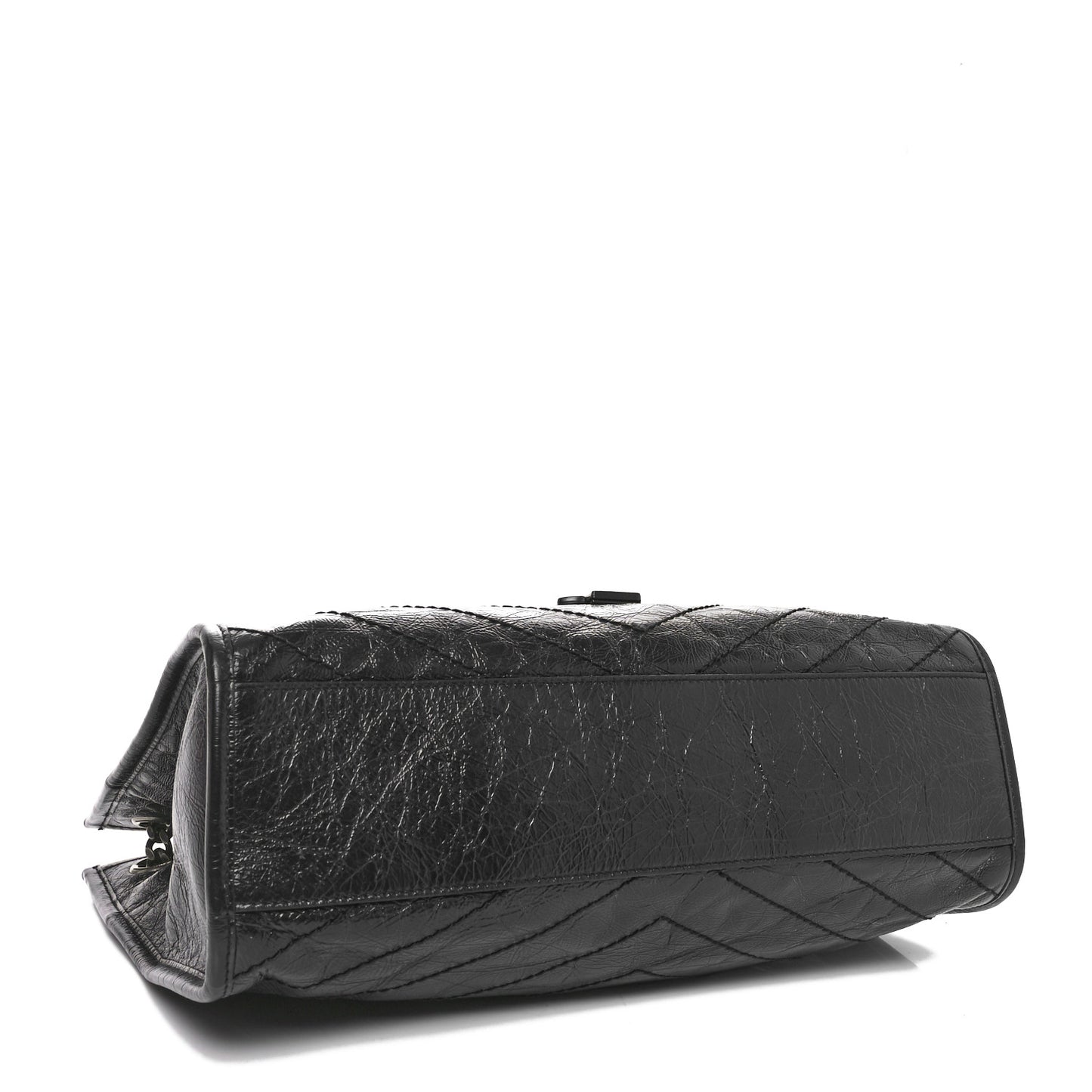 Crinkled Calfskin Matelasse Monogram Medium Niki Shopper Tote Black