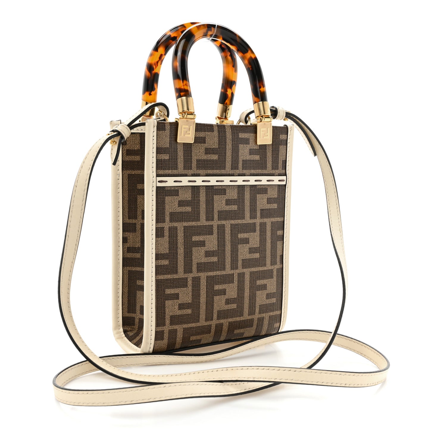 Glazed Fabric Vitello King Plexiglass FF 1974 Logo Hairdo Girls Inlay Mini Fendi Sunshine Shopper Tote Mogano Panna Multicolor