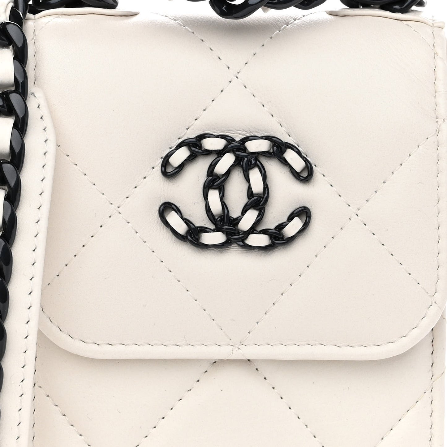 Lambskin Quilted Chanel 19 Phone Holder With Chain White