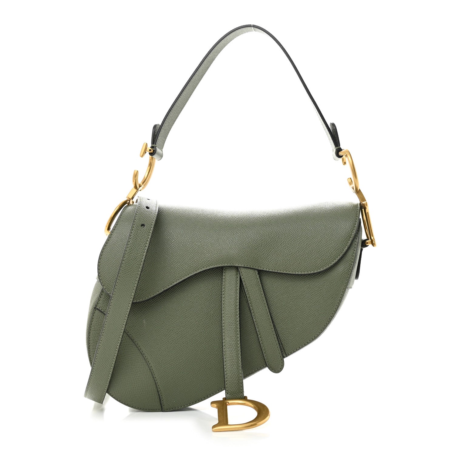 Christian Dior Grained Calfskin Saddle Bag With Strap Sage 1 of 14