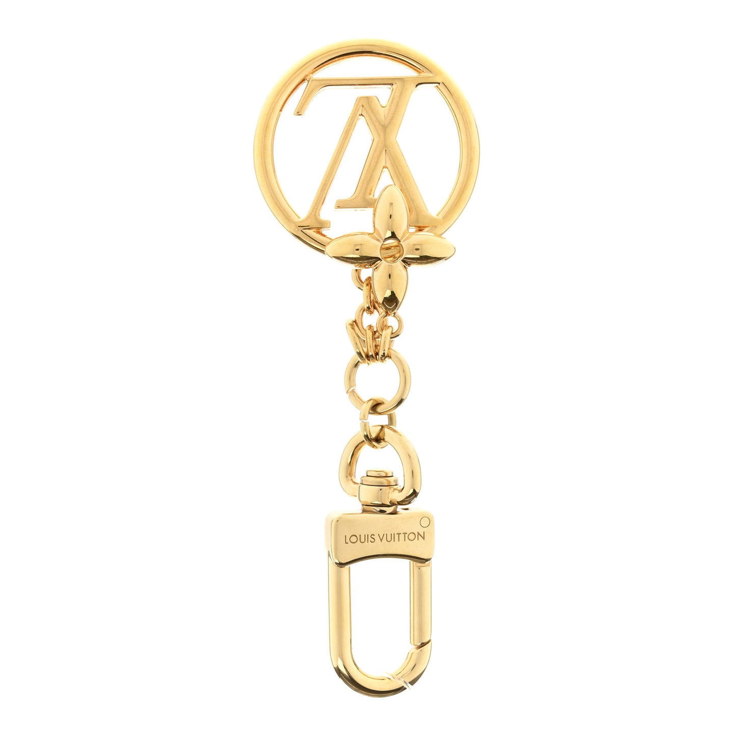 Metal Fleur LV Circle Bag Charm Key Holder Gold