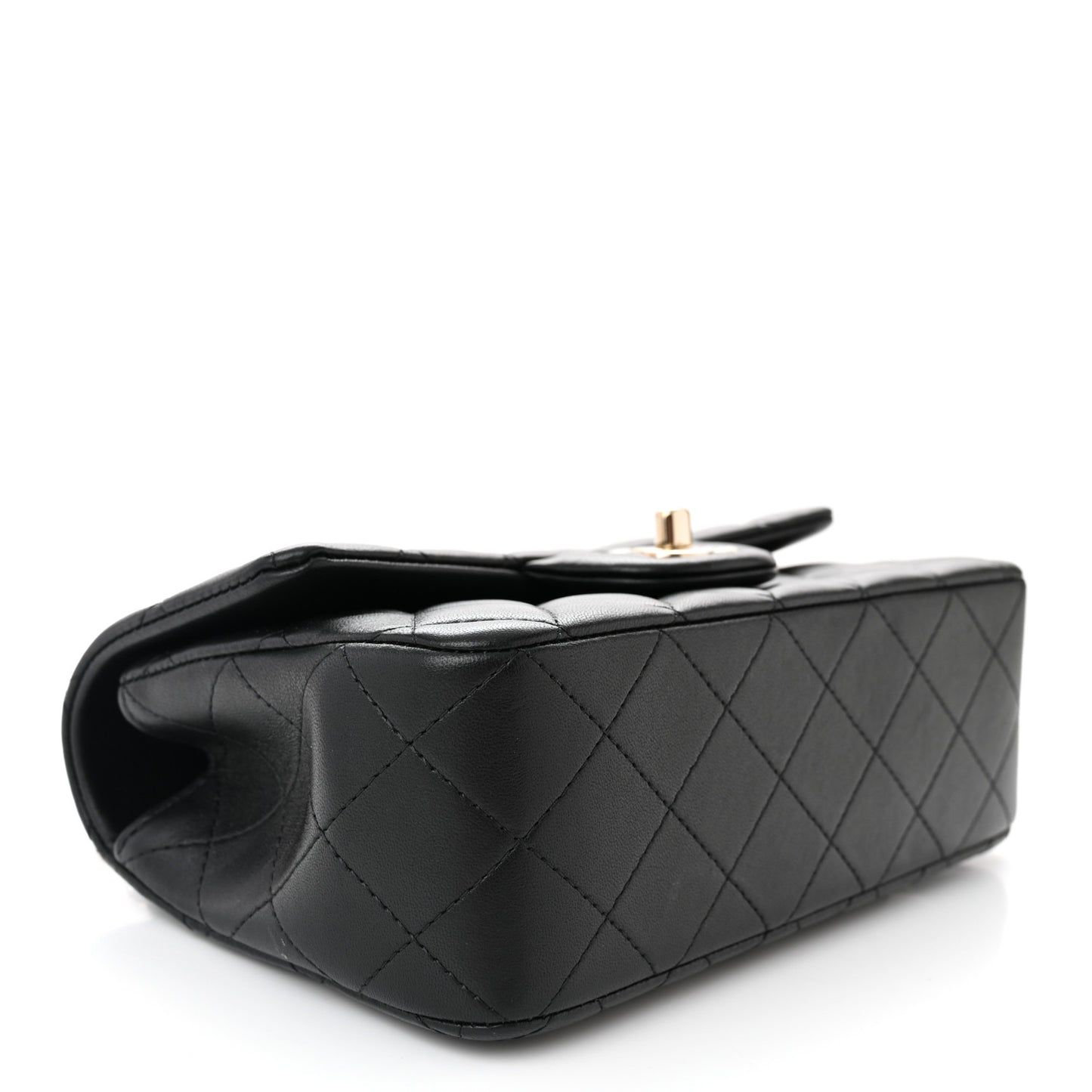 Lambskin Quilted Mini Top Handle Rectangular Flap Black