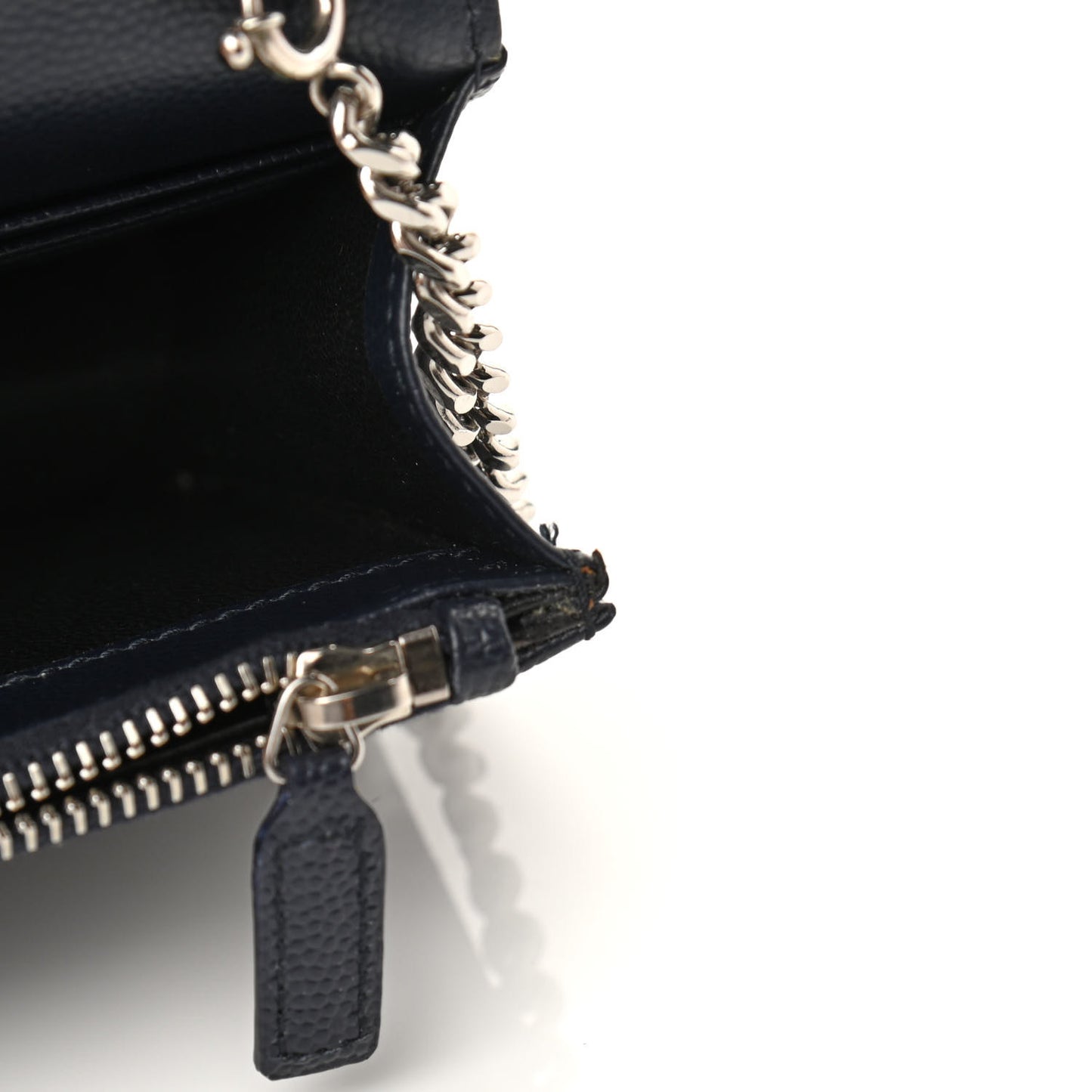 Grain De Poudre Matelasse Chevron Monogram Envelope Chain Wallet Navy
