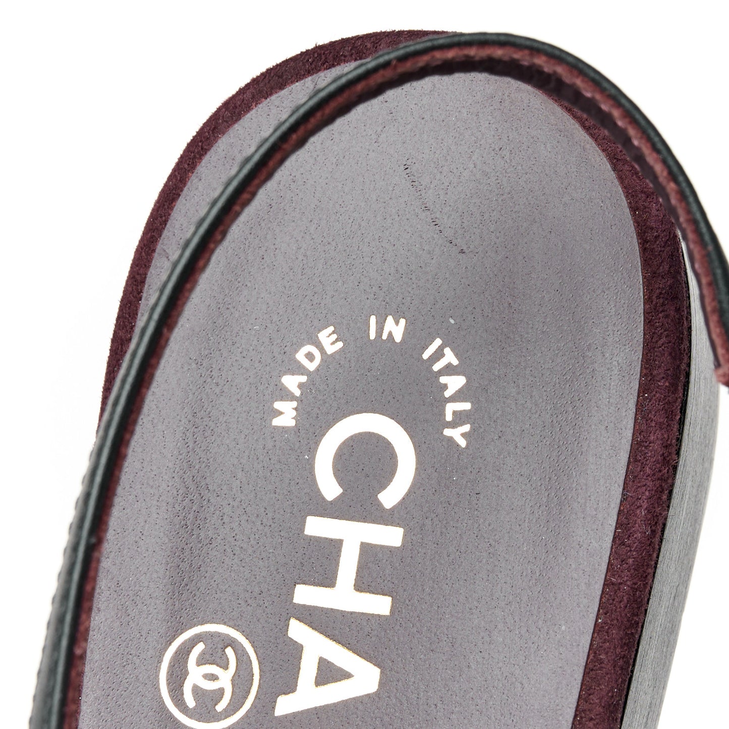 Suede Patent Crystal CC Cap Toe Slingback Flats 37.5 Burgundy Black