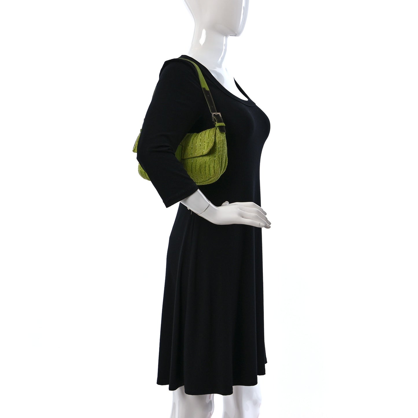 Knit Calf Hair Beaded Baguette Green