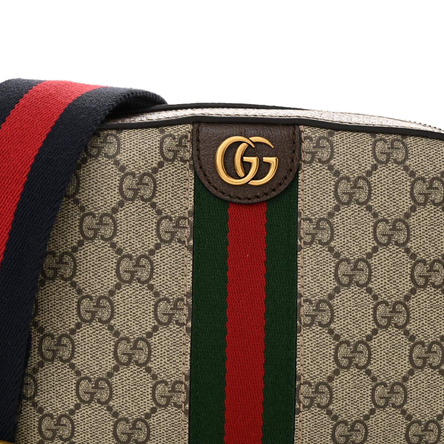 GG Supreme Monogram Textured Dollar Calfskin Web Ophidia Wristlet Shoulder Bag Beige Ebony New Acero