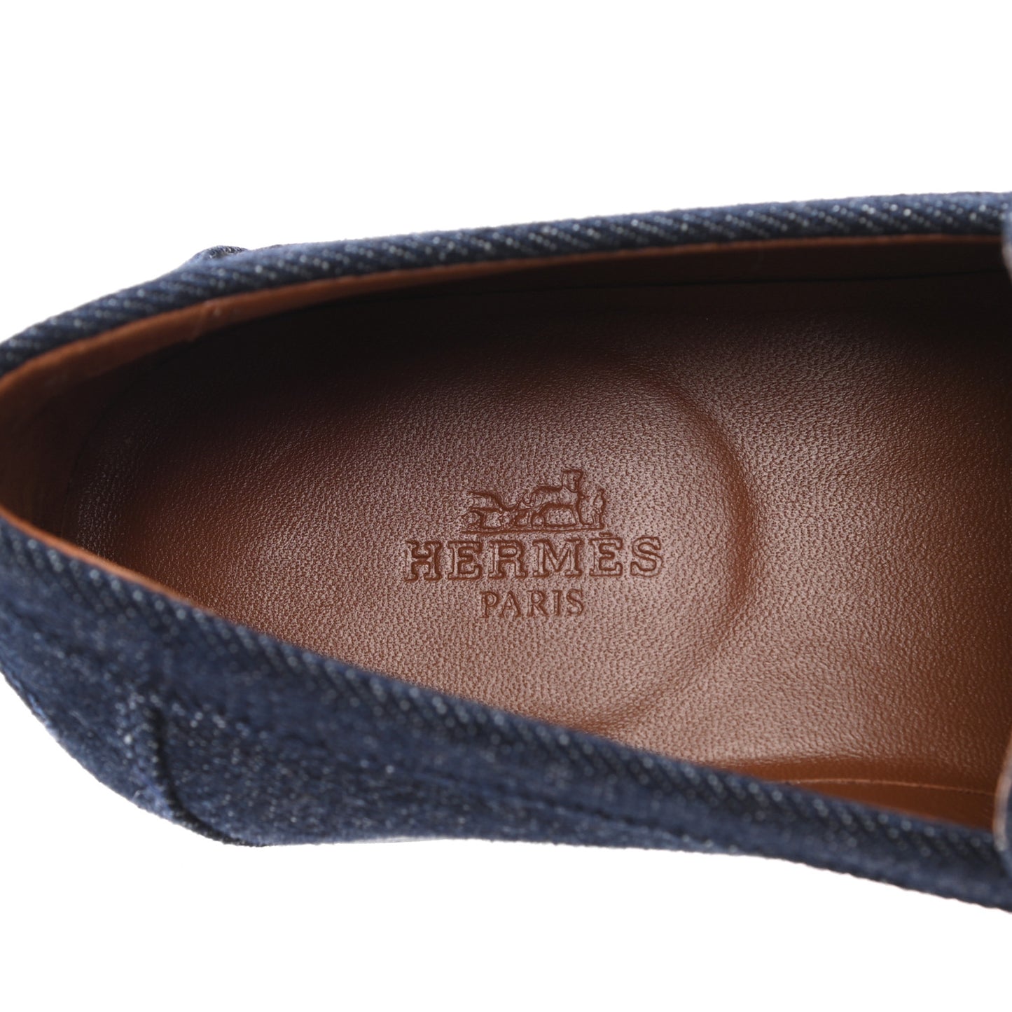 Denim Canvas Calfskin Womens Destin Loafer 36.5 Bleu Brut Gold