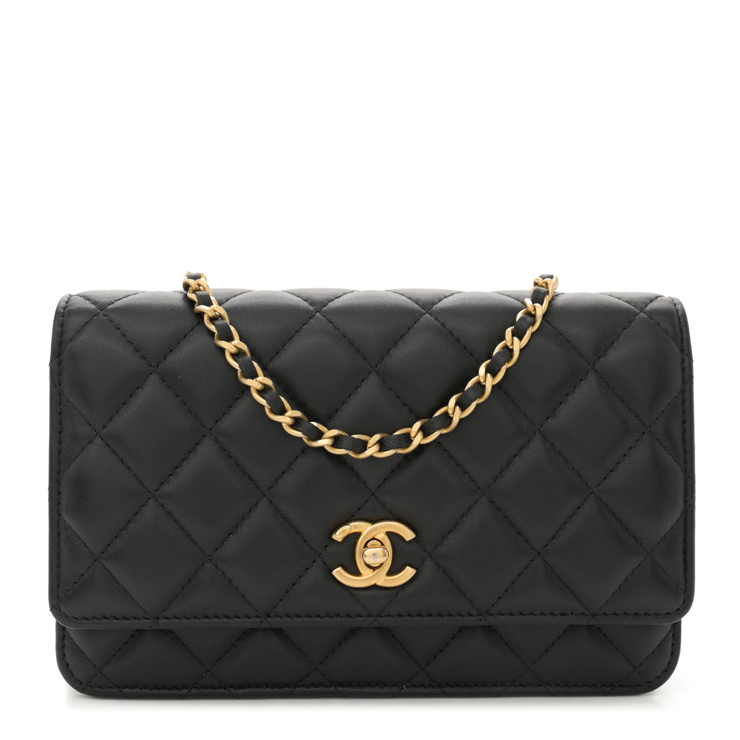 Lambskin Quilted CC Pearl Crush Wallet on Chain WOC Black