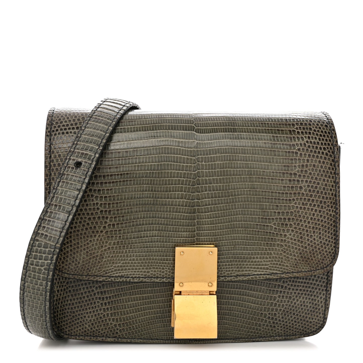 Lizard Small Classic Box Flap Bag Green