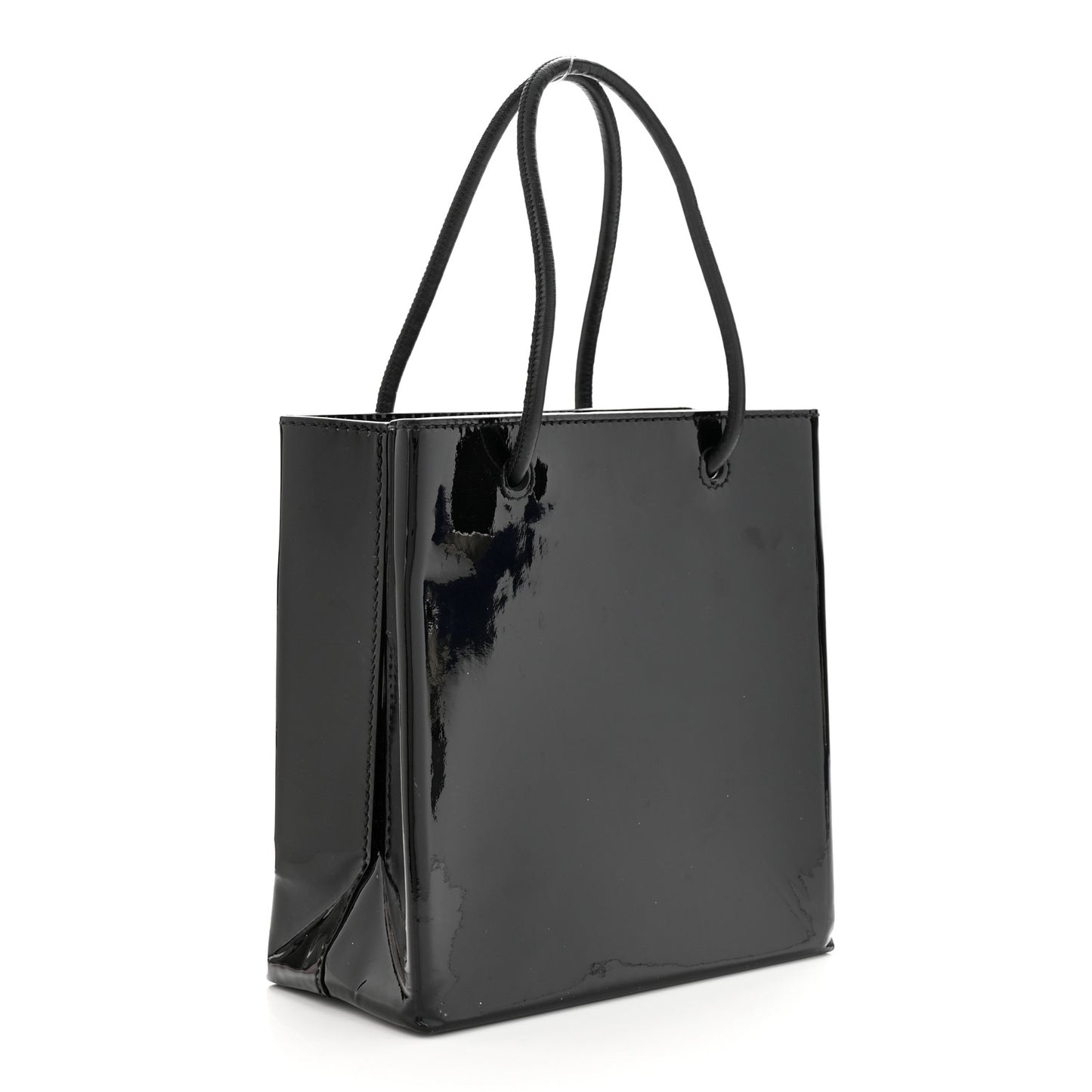 Patent Calfskin Logo Shopping Tote XXS Black