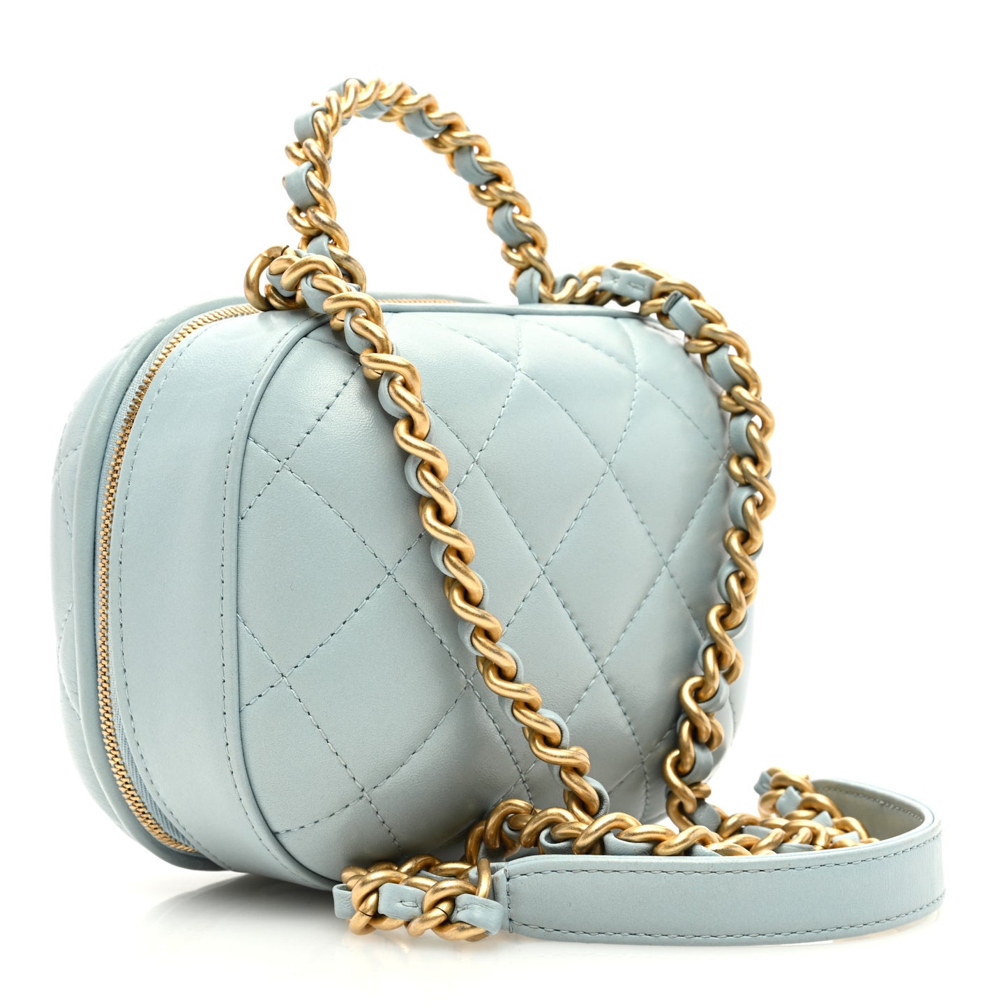 Lambskin Quilted Small CC Bubble Vanity Case With Chain Light Blue