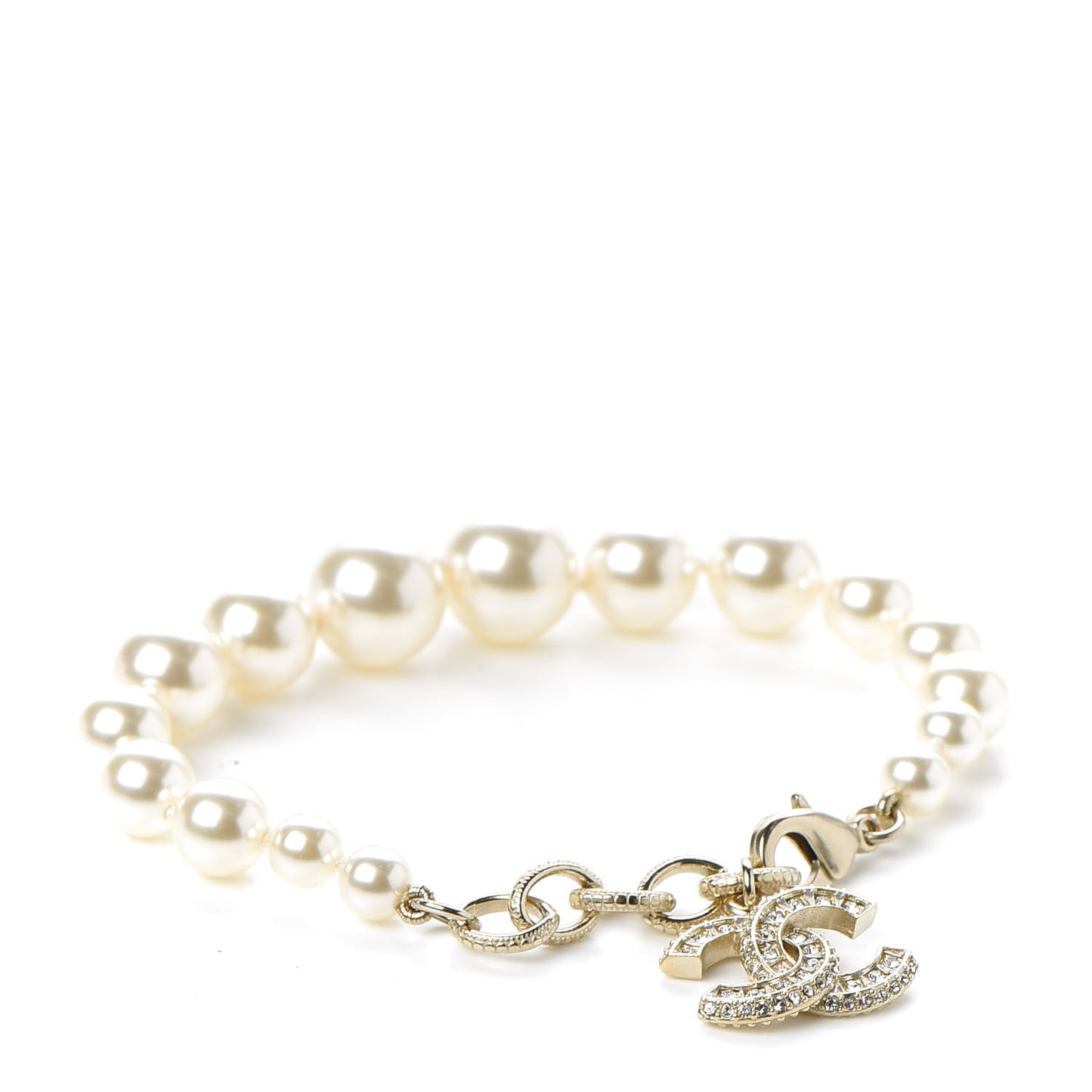 Graduated Pearl Crystal CC Bracelet Gold