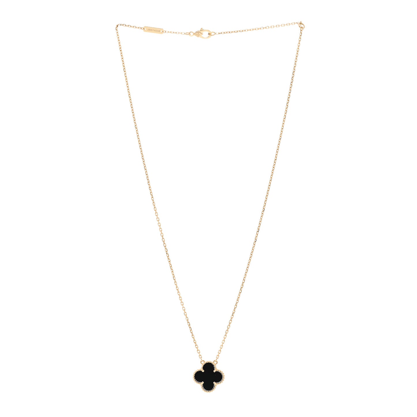 18K Yellow Gold Black Onyx Vintage Alhambra Pendant Necklace