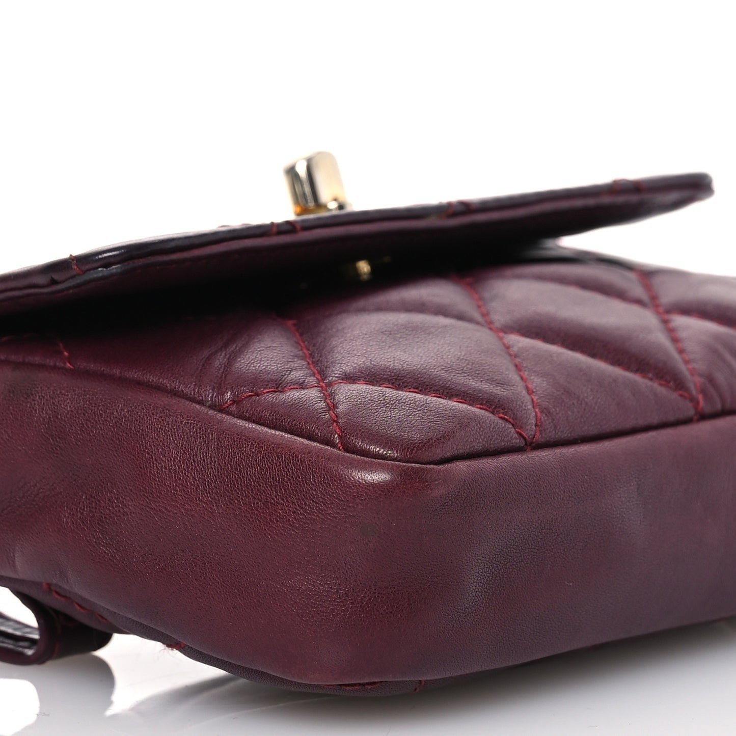 Lambskin Diamond Stitched Waist Chain Belt Flap Bag Burgundy