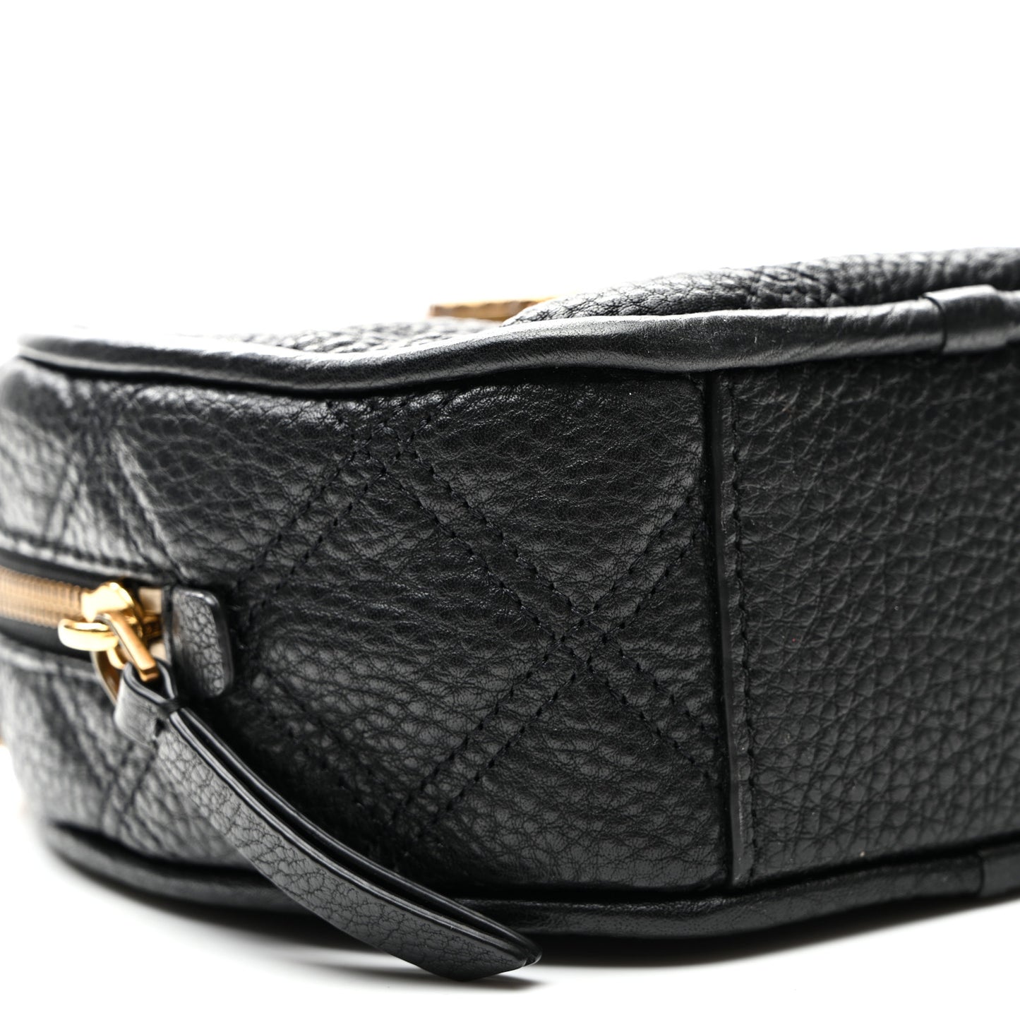 Grained Calfskin Quilted The Status Round Crossbody Black