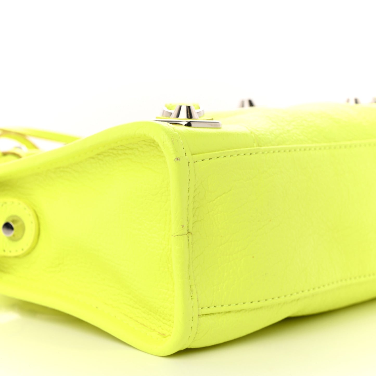 Chevre Silver Metallic Edge Hardware Mini City Acid Green