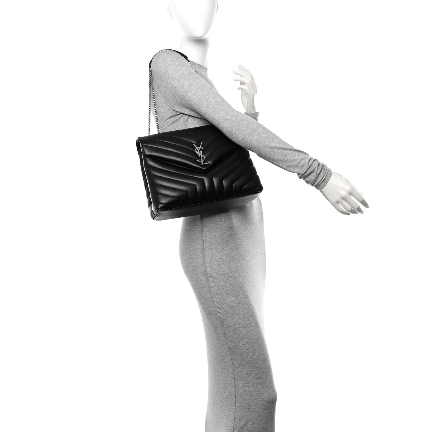 Calfskin Y Quilted Monogram Medium Loulou Chain Satchel Black