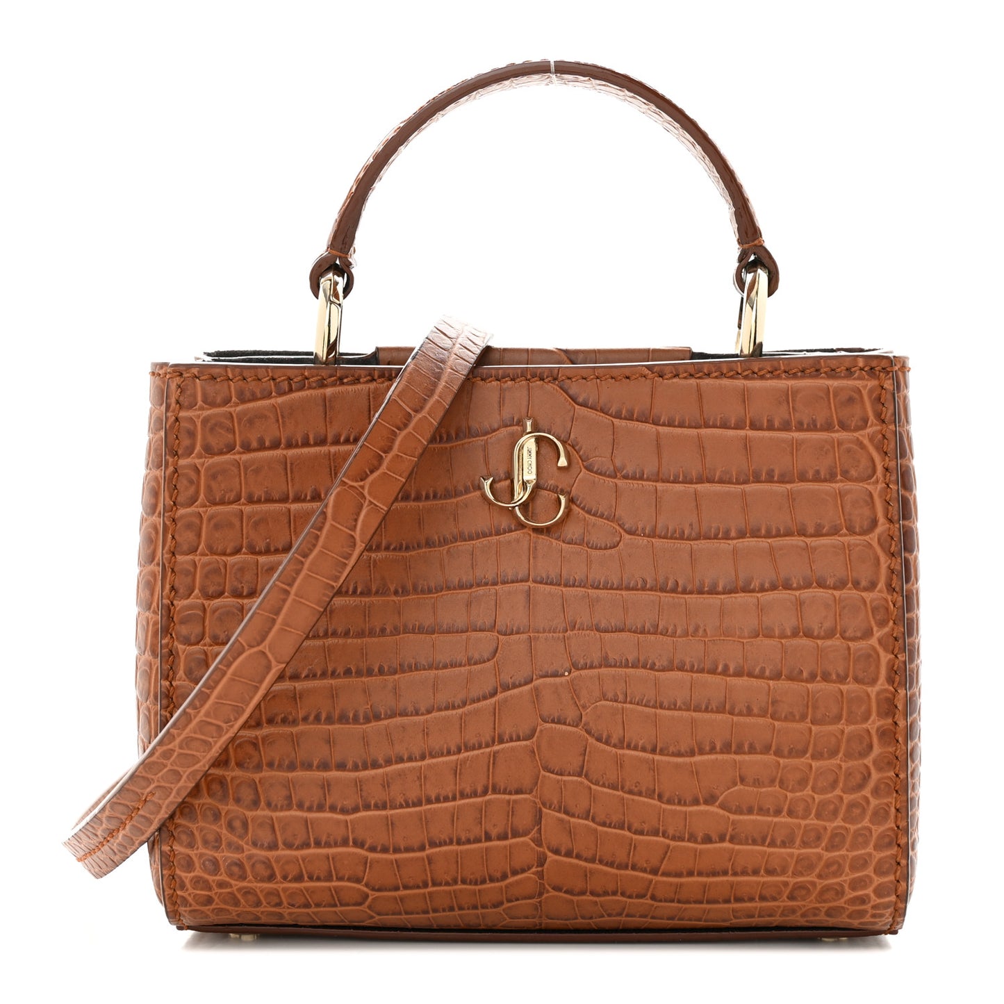 Calfskin Crocodile Embossed Mini Varenne Top Handle Tan