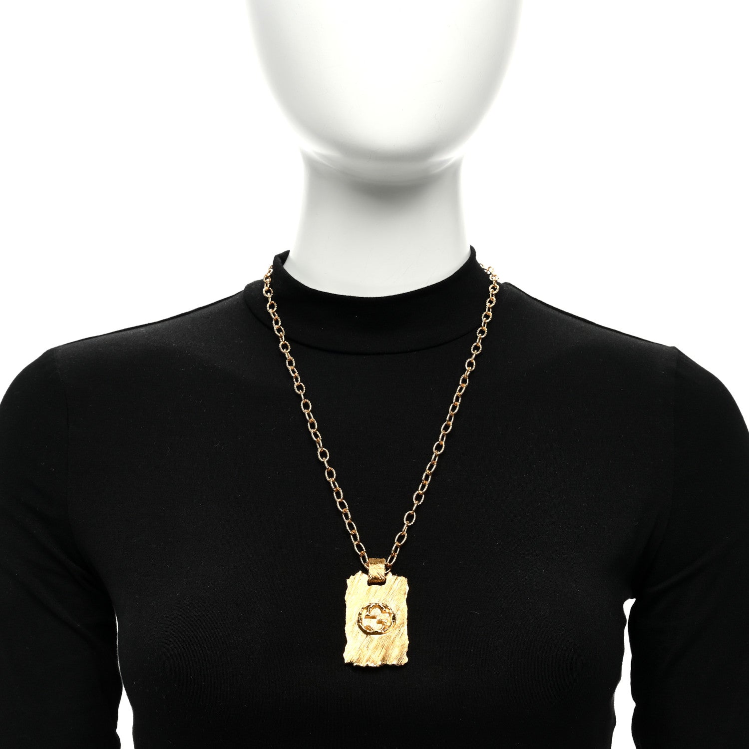 Gucci Metal Interlocking G Dog Tag Necklace Gold 2 of 5