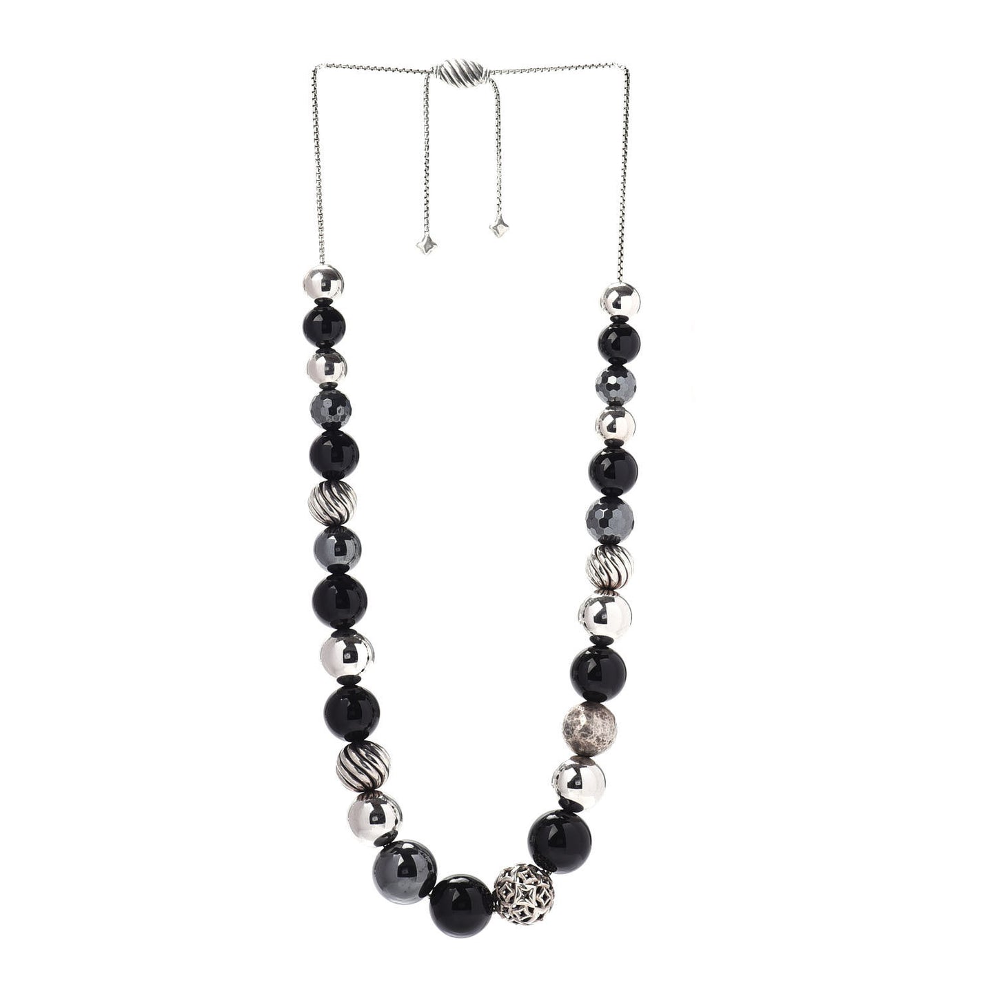 Sterling Silver Black Onyx Hematite Elements Long Necklace