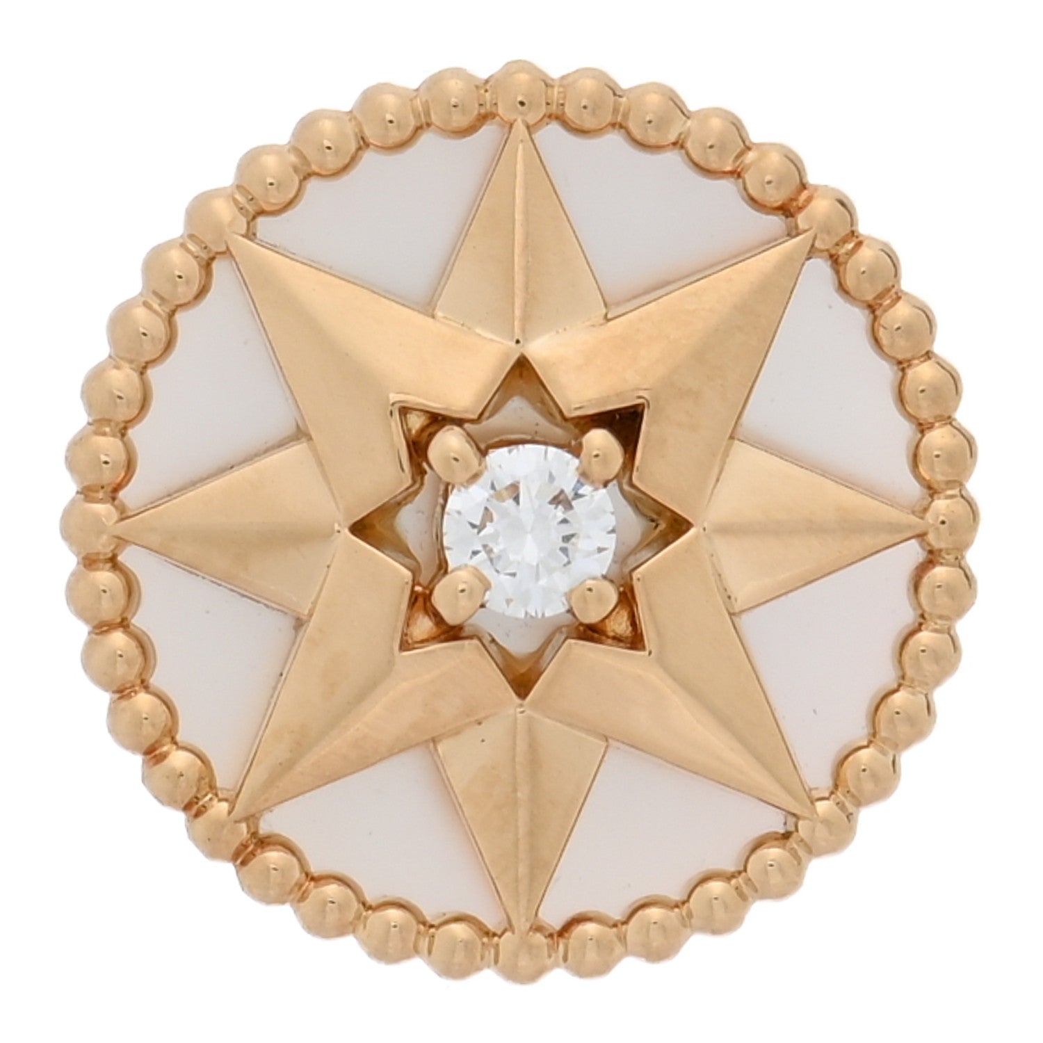 Christian Dior 18K Yellow Gold Diamond Mother Of Pearl Medium Rose Des Vents Single Earring 1 of 5