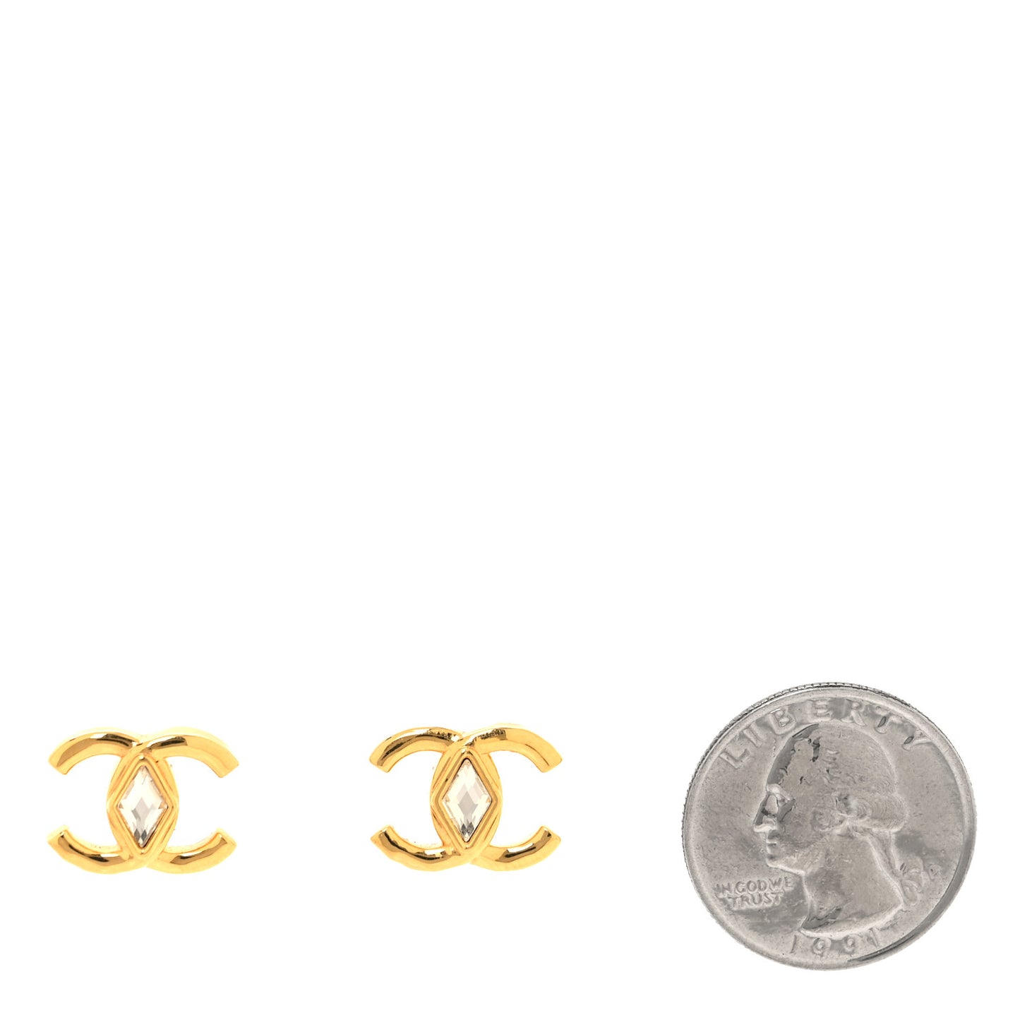 Metal Crystal CC Marquise Earrings Gold