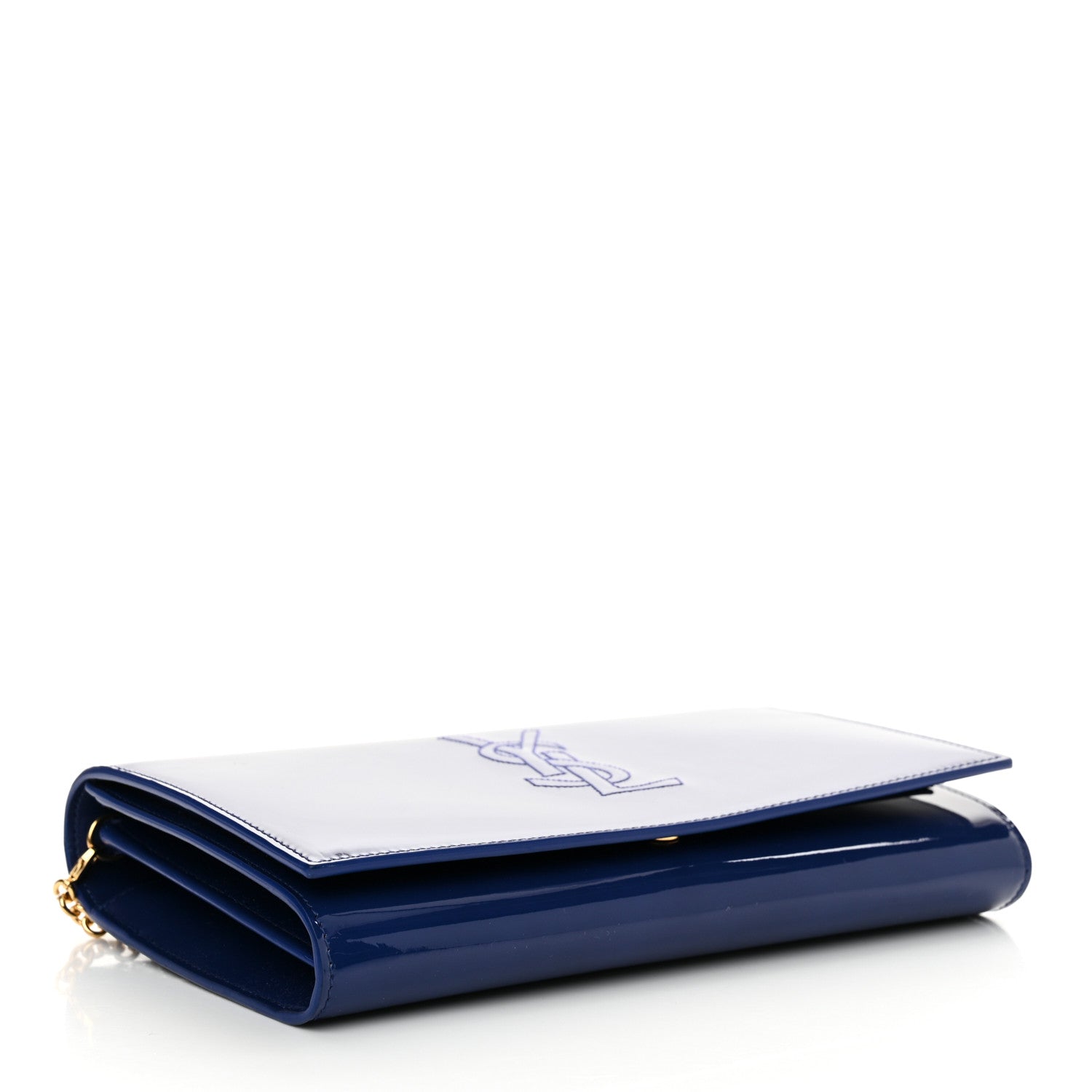 Saint Laurent Patent Calfskin Belle de Jour Chain Clutch Blue 4 of 11